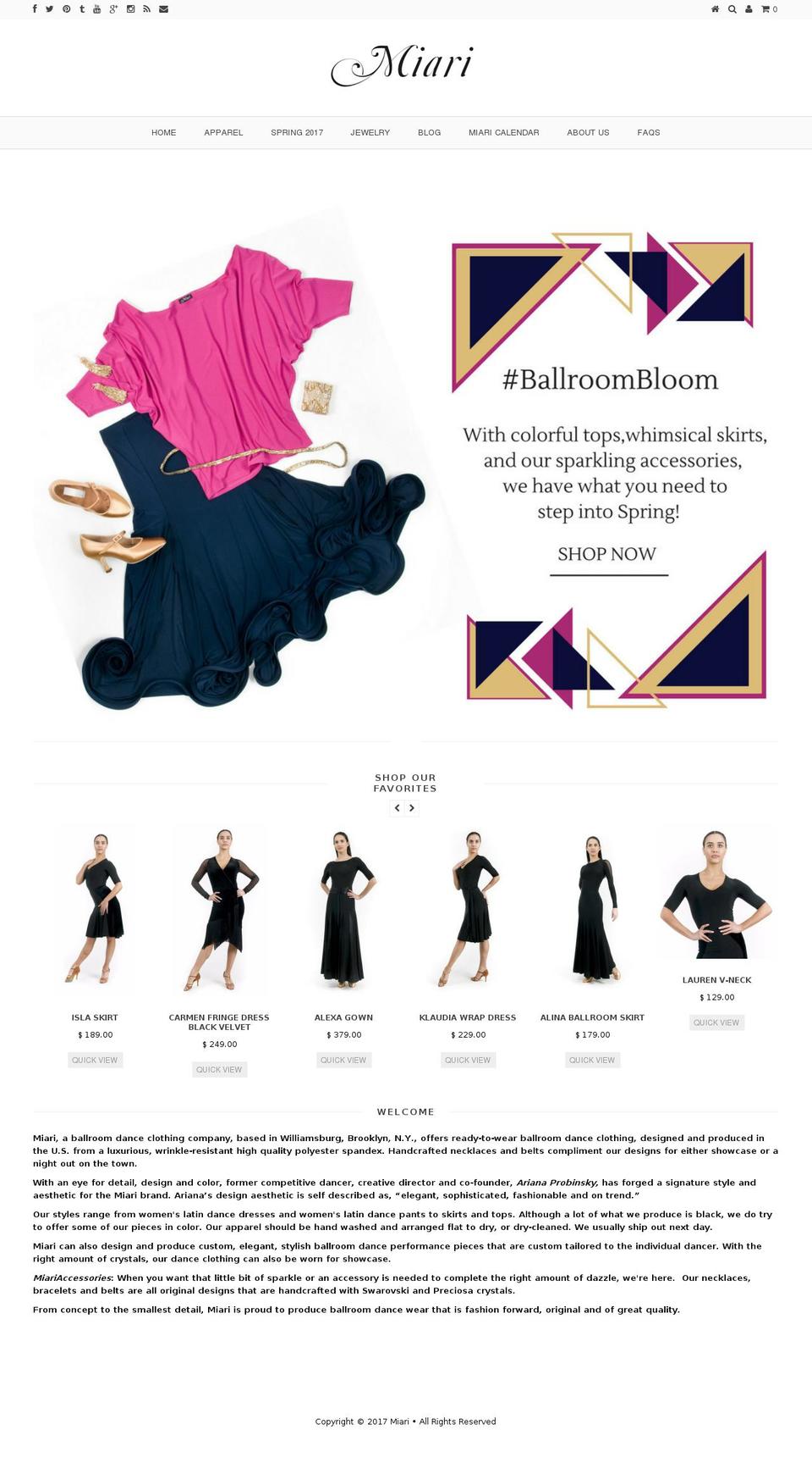 miaridancewear.com shopify website screenshot