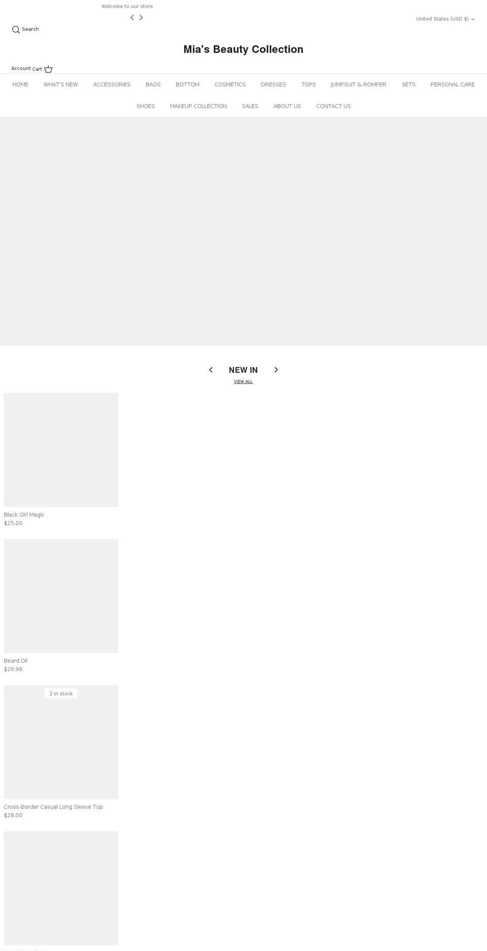 miasbeautycollection.com shopify website screenshot