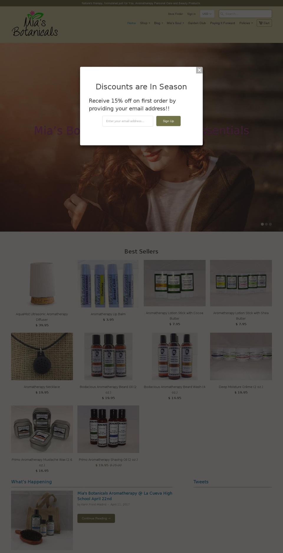miasbotanicals.com shopify website screenshot