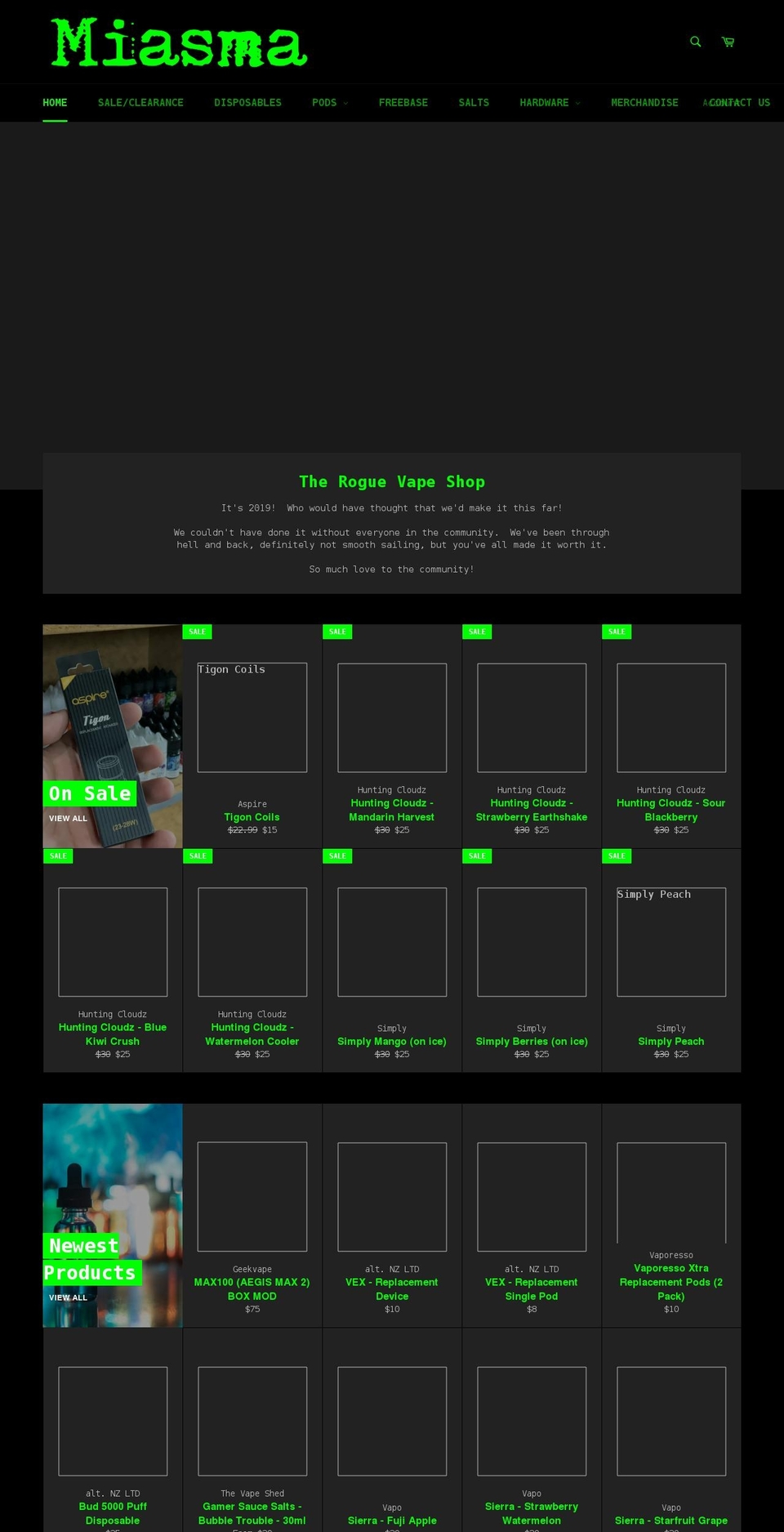 miasma.co.nz shopify website screenshot