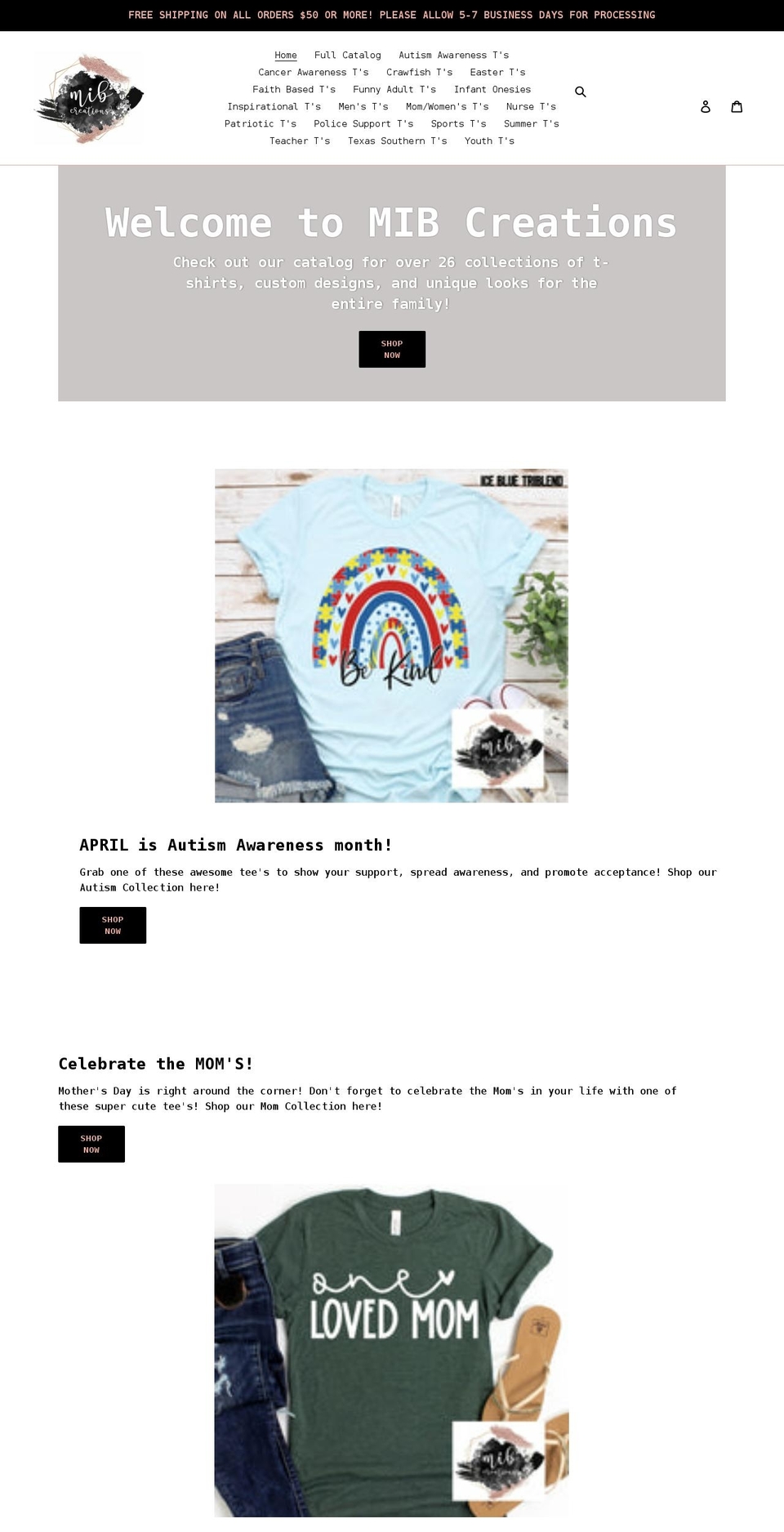 mib-creations.com shopify website screenshot