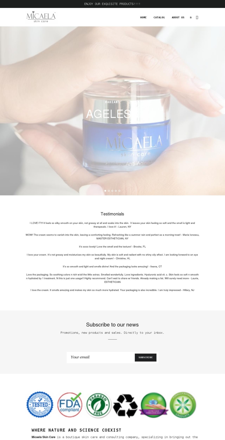 micaelaskincare.com shopify website screenshot
