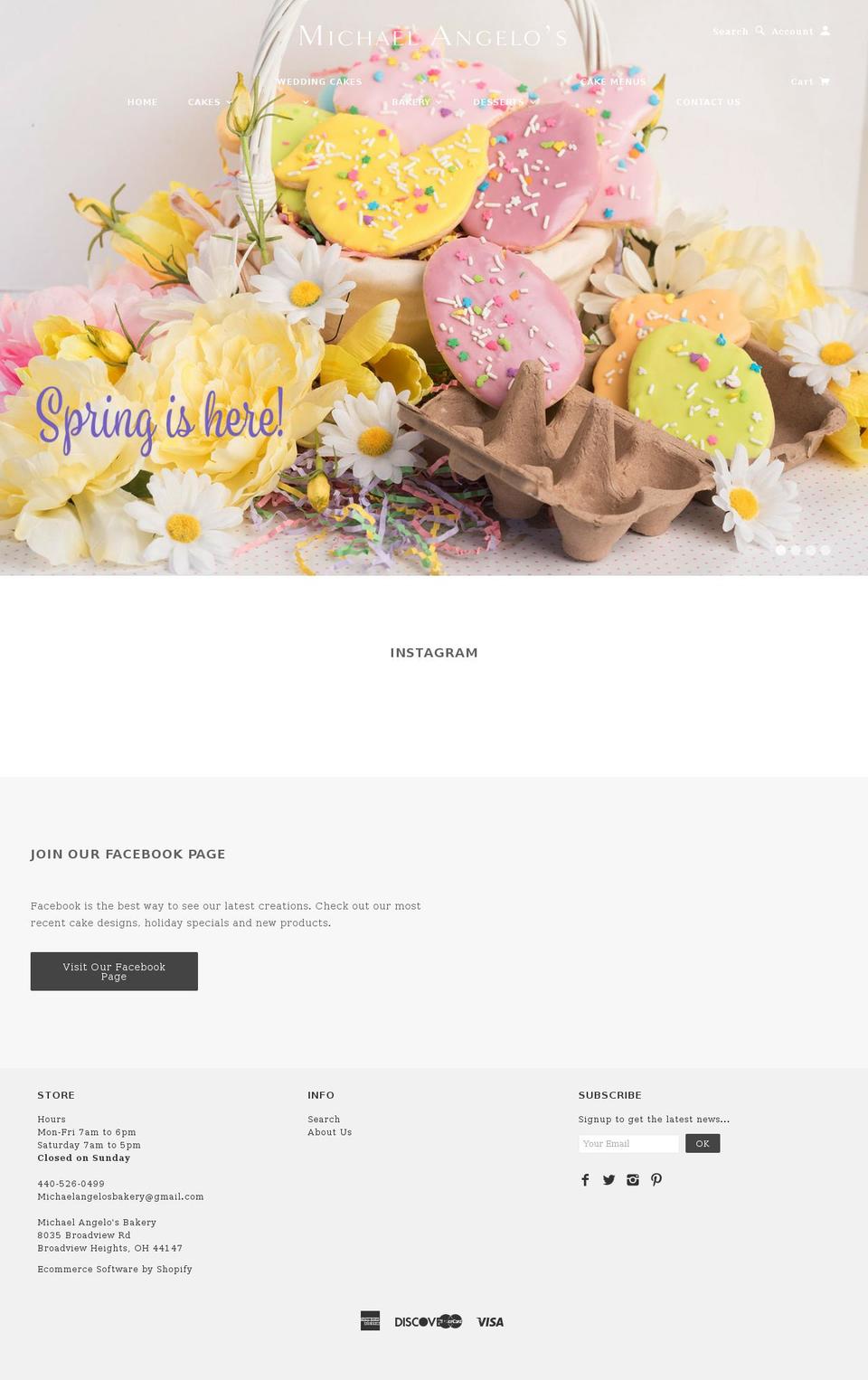 michaelangelosbakery.com shopify website screenshot