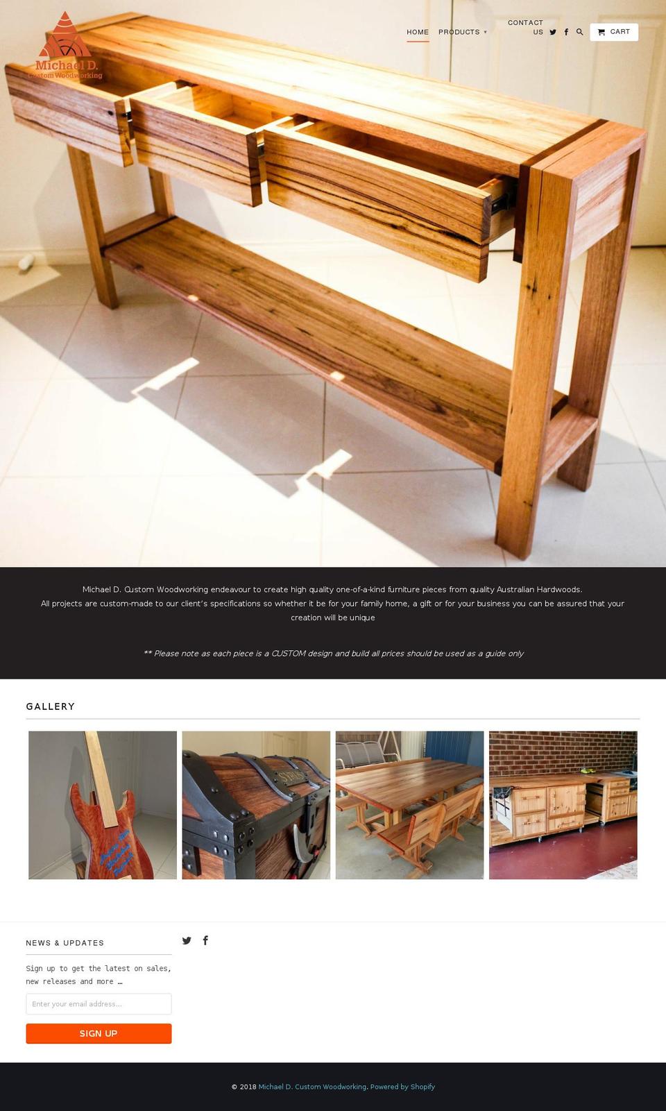 michaeldcustomwoodworking.com shopify website screenshot