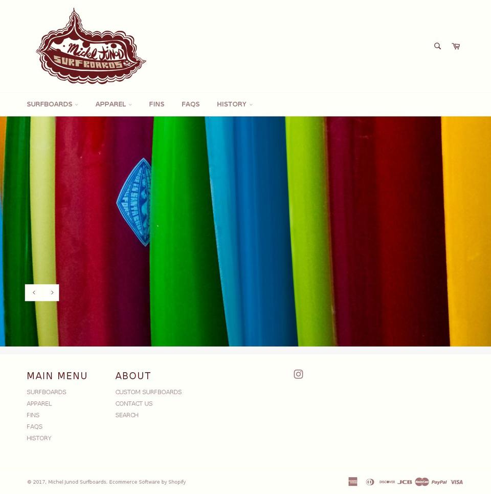 micheljunodsurfboards.com shopify website screenshot