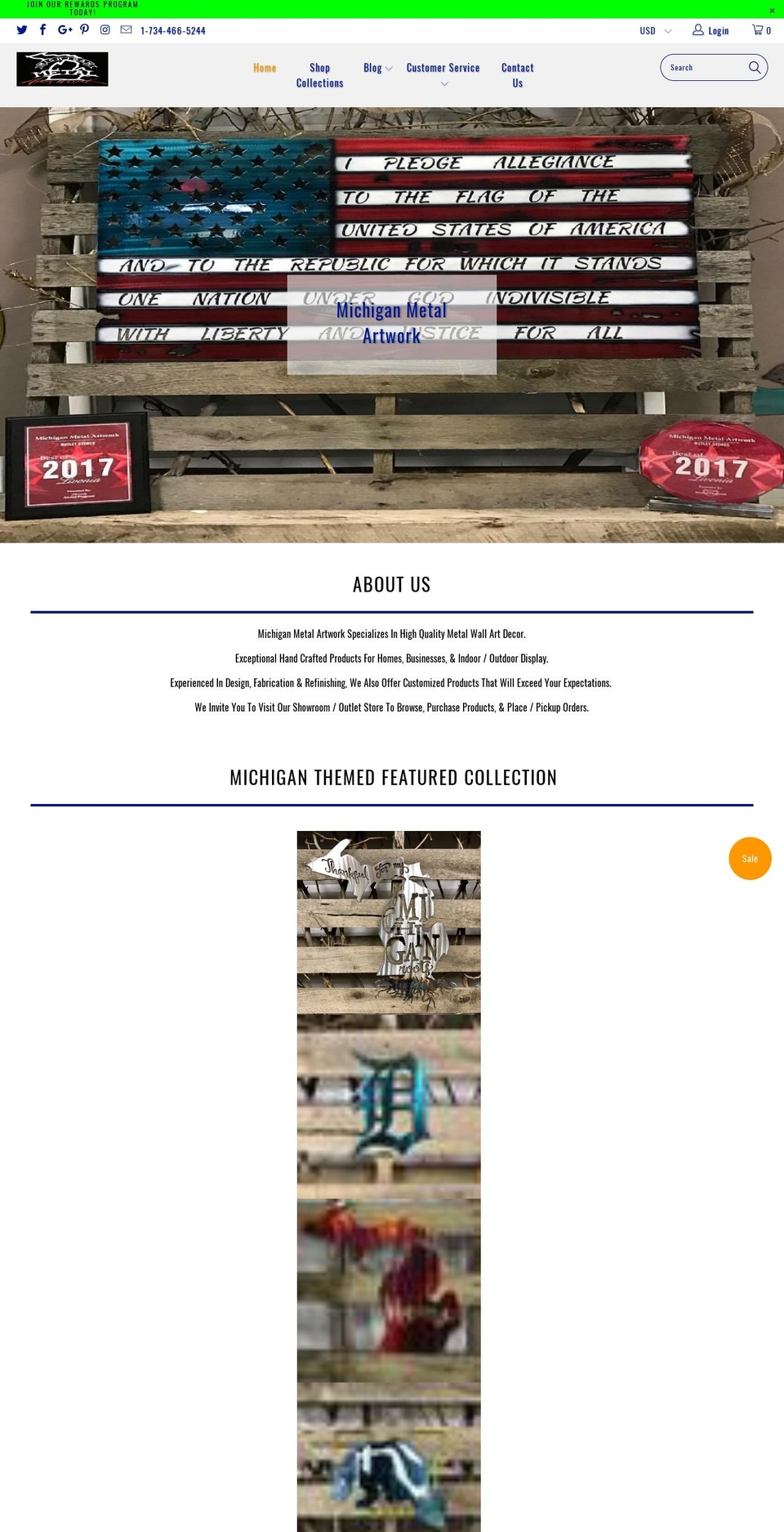 michiganmetalartwork.com shopify website screenshot