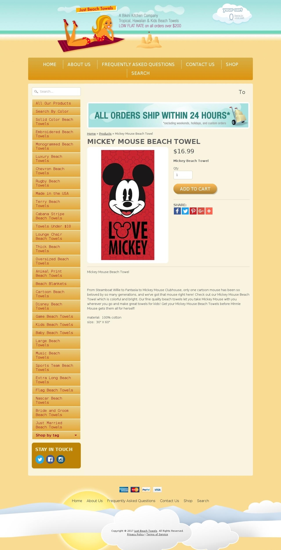 Just Beach Towels (Responsive) Shopify theme site example mickeymousebeachtowel.com