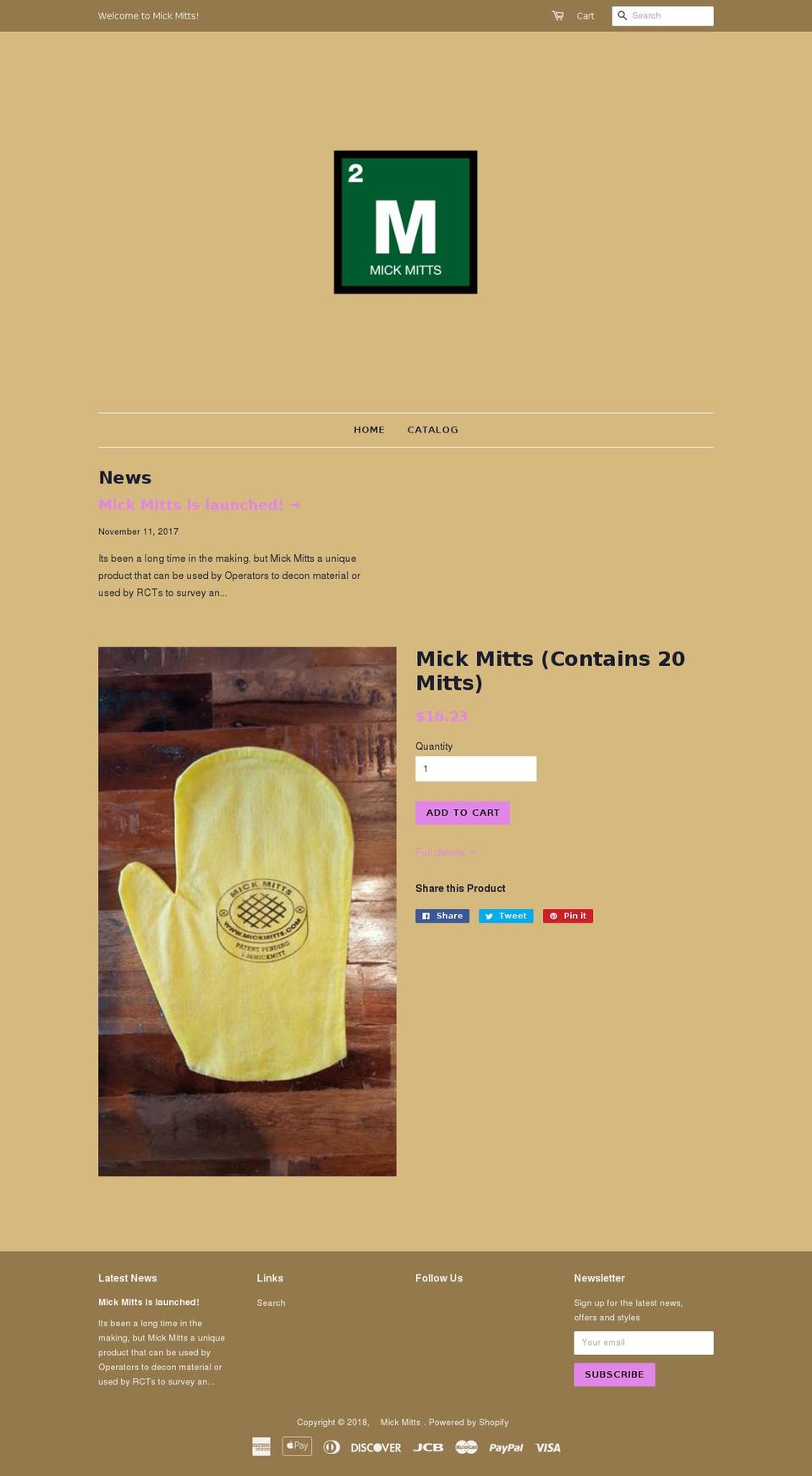 mickmitts.com shopify website screenshot