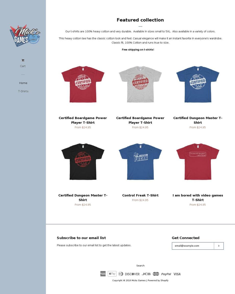 micksgames.com — Shopify storefront screenshot