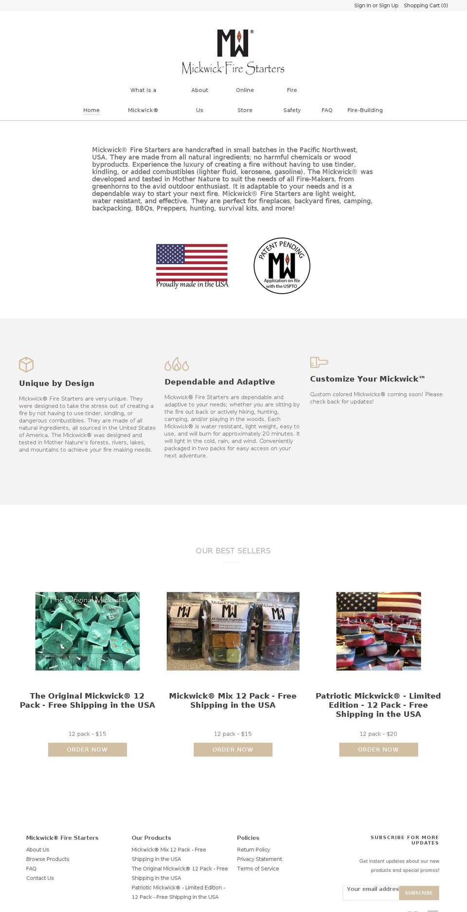 mickwickfires.com shopify website screenshot