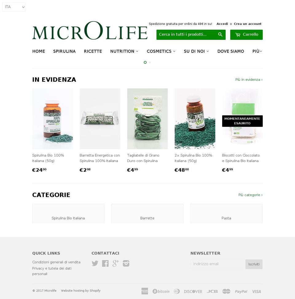 microlifecosmetics.it shopify website screenshot