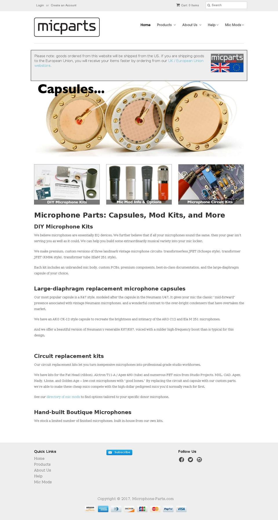 microphoneparts.com shopify website screenshot