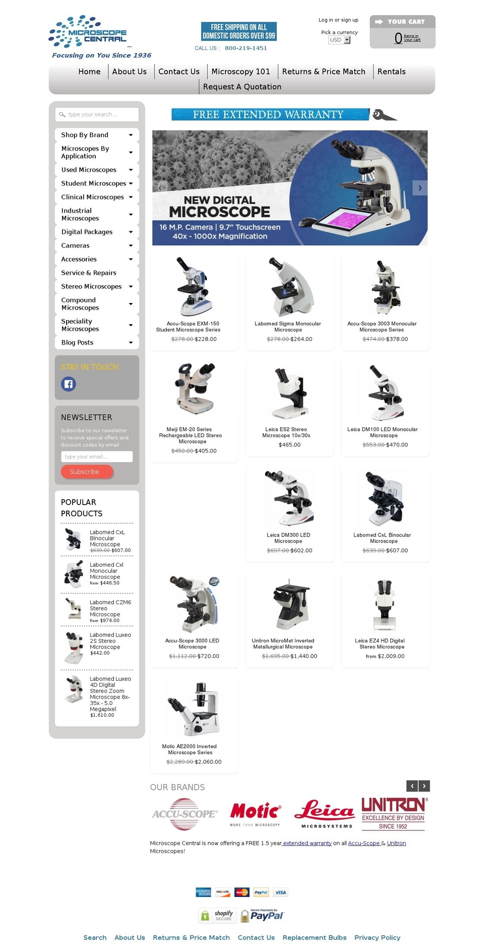microscopecentral.com shopify website screenshot