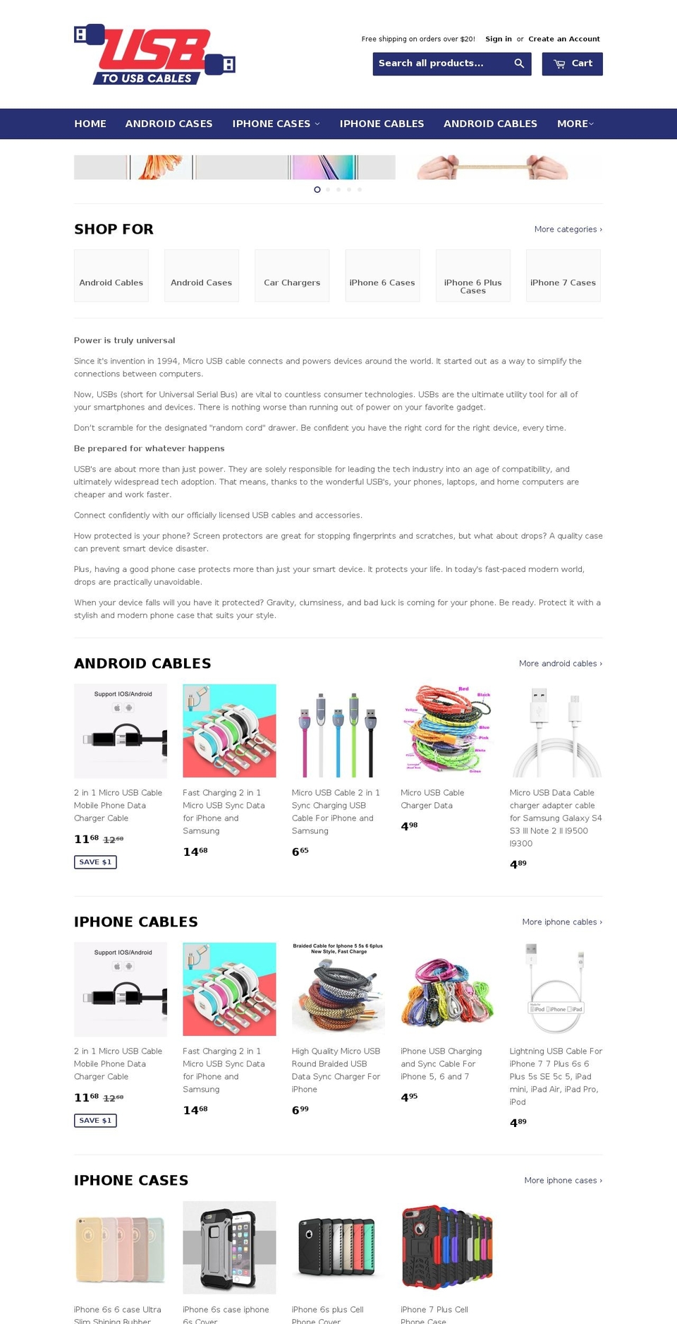 microusbcable.com shopify website screenshot