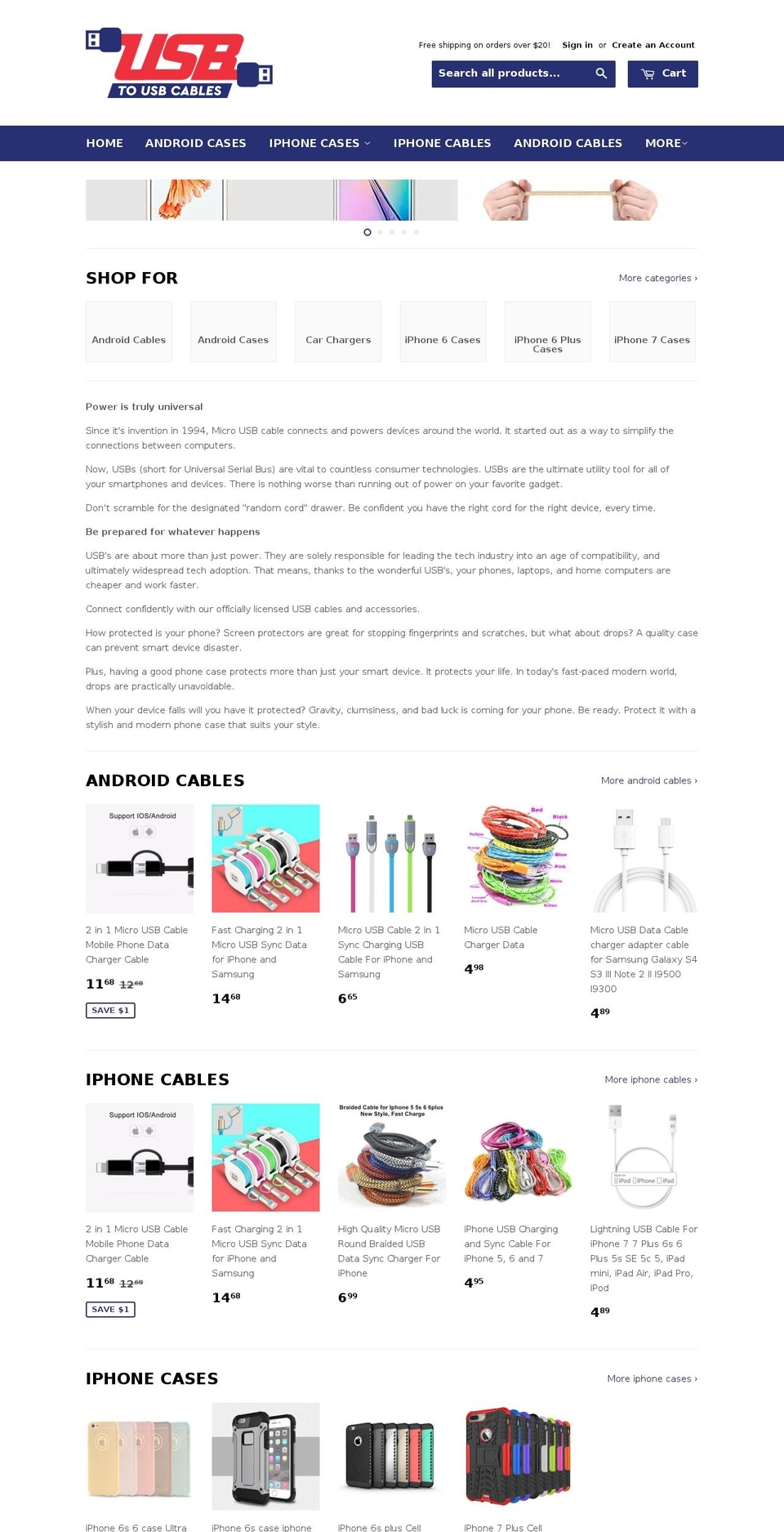 microusbcables.com shopify website screenshot
