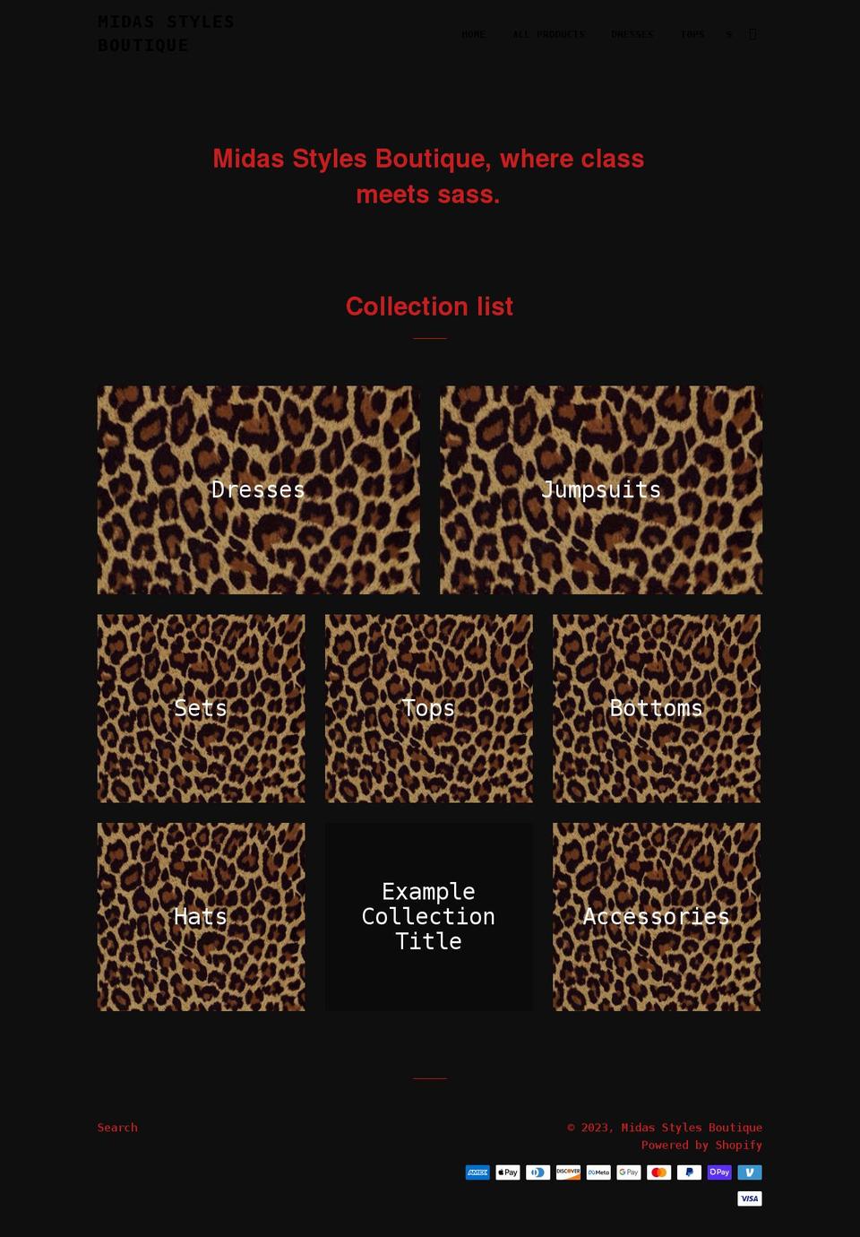 midasstylesboutique.com shopify website screenshot