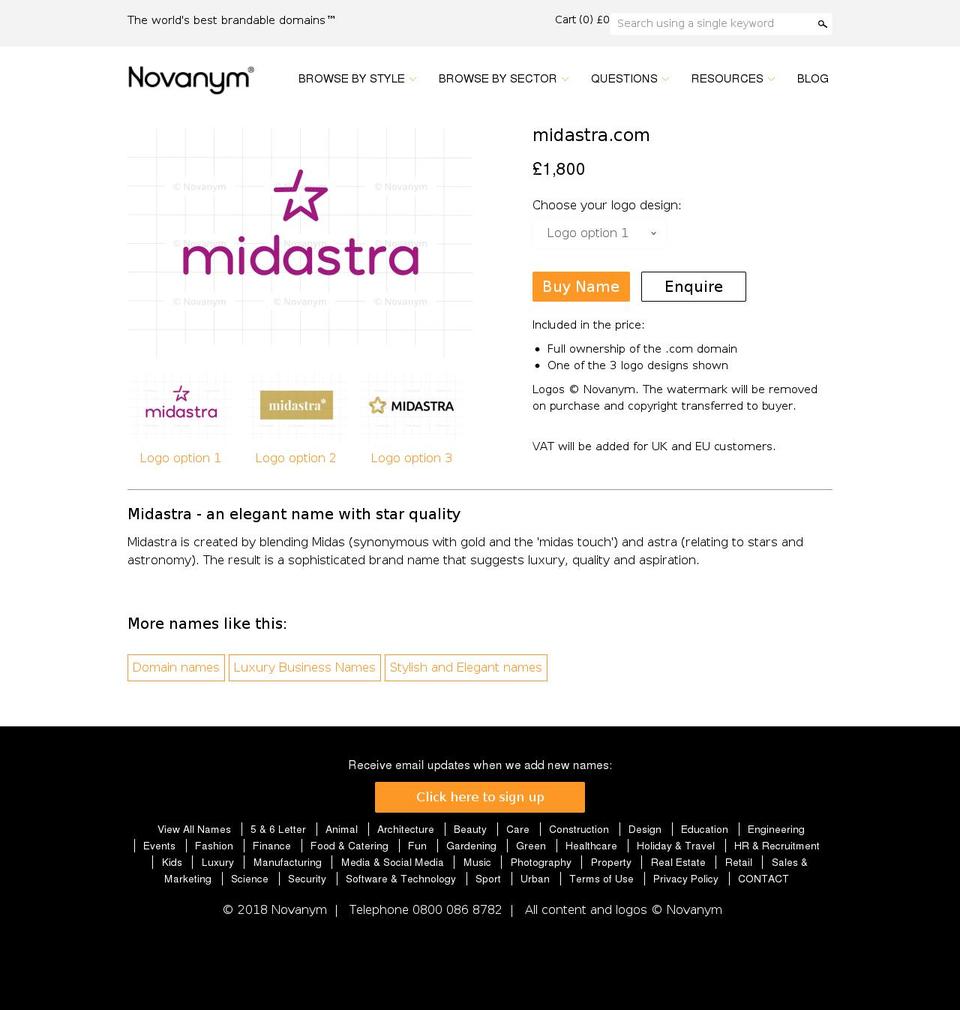 midastra.com — Shopify storefront screenshot