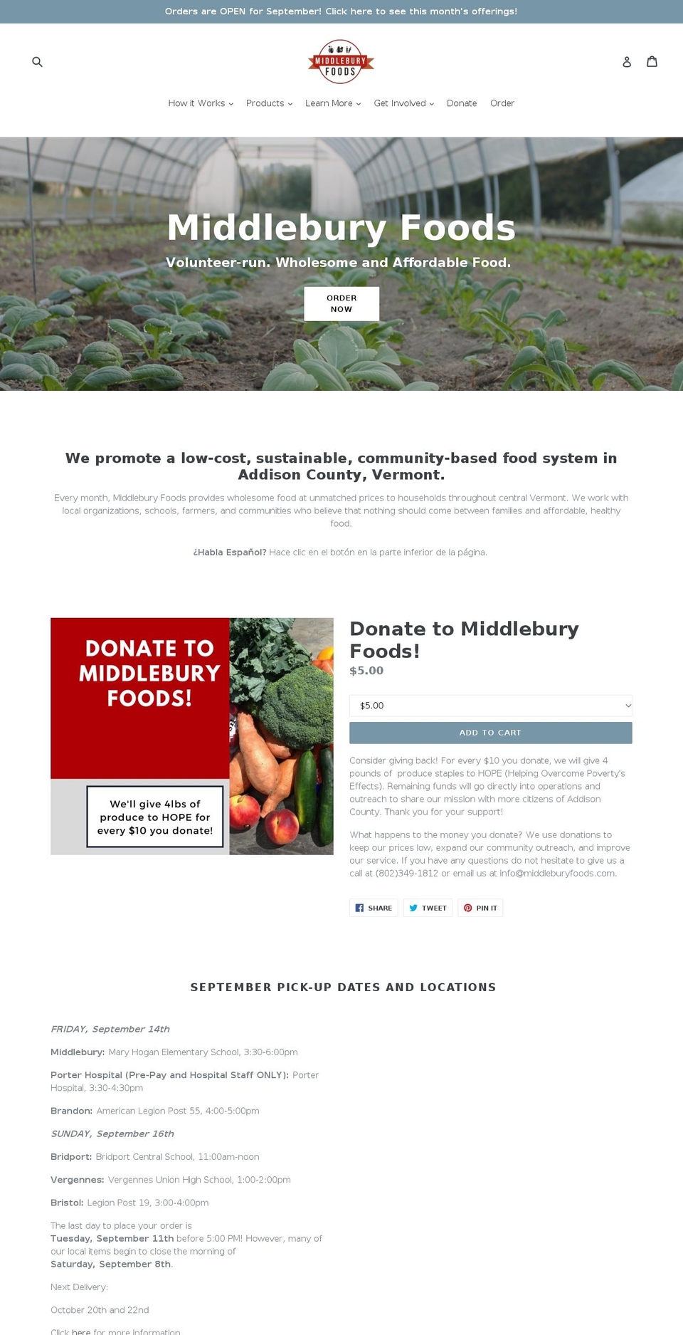 middleburyfoods.com shopify website screenshot