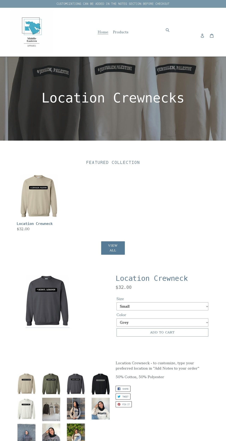 middleeasternapparel.com shopify website screenshot