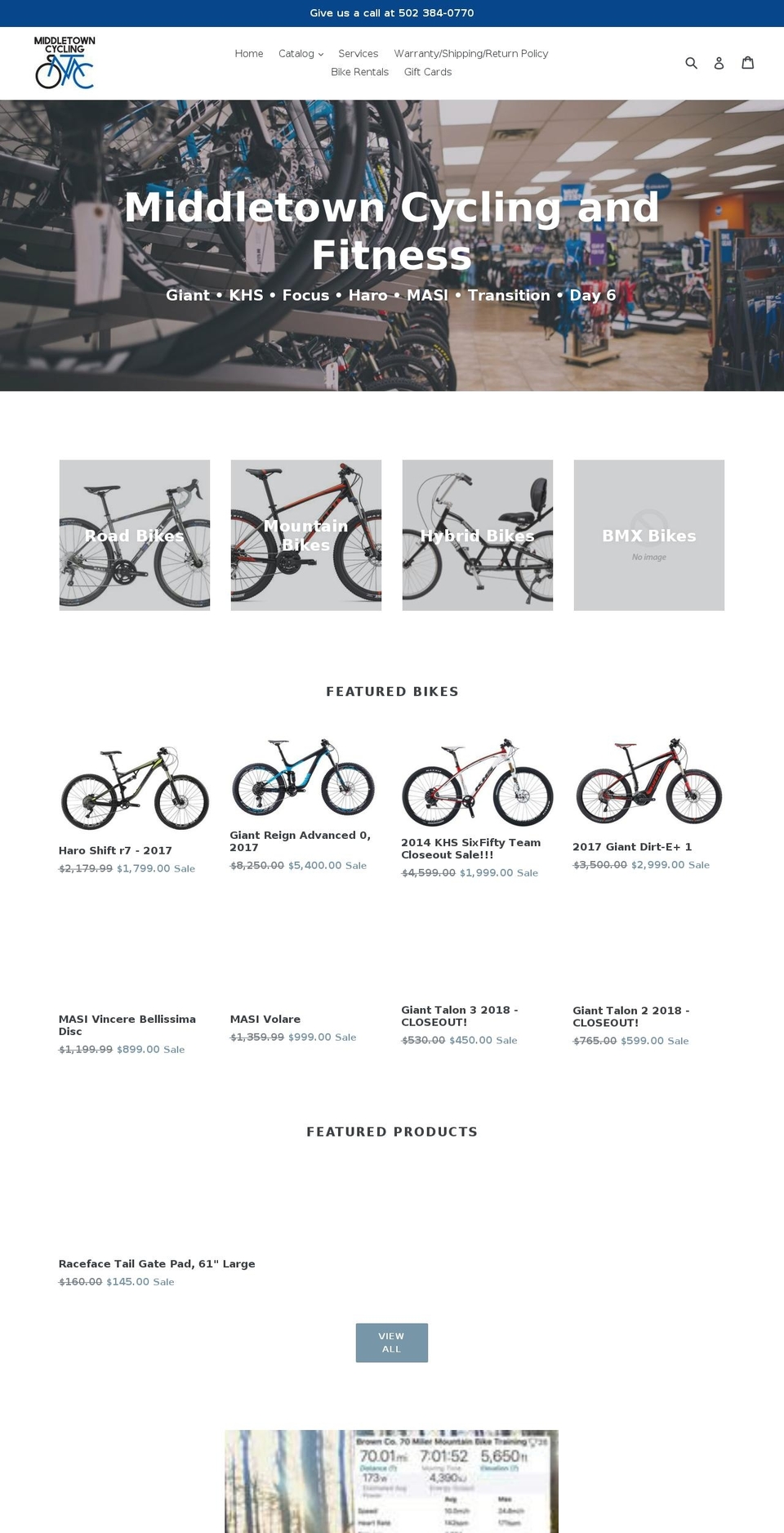 middletownfitnessandcycling.com — Shopify storefront screenshot