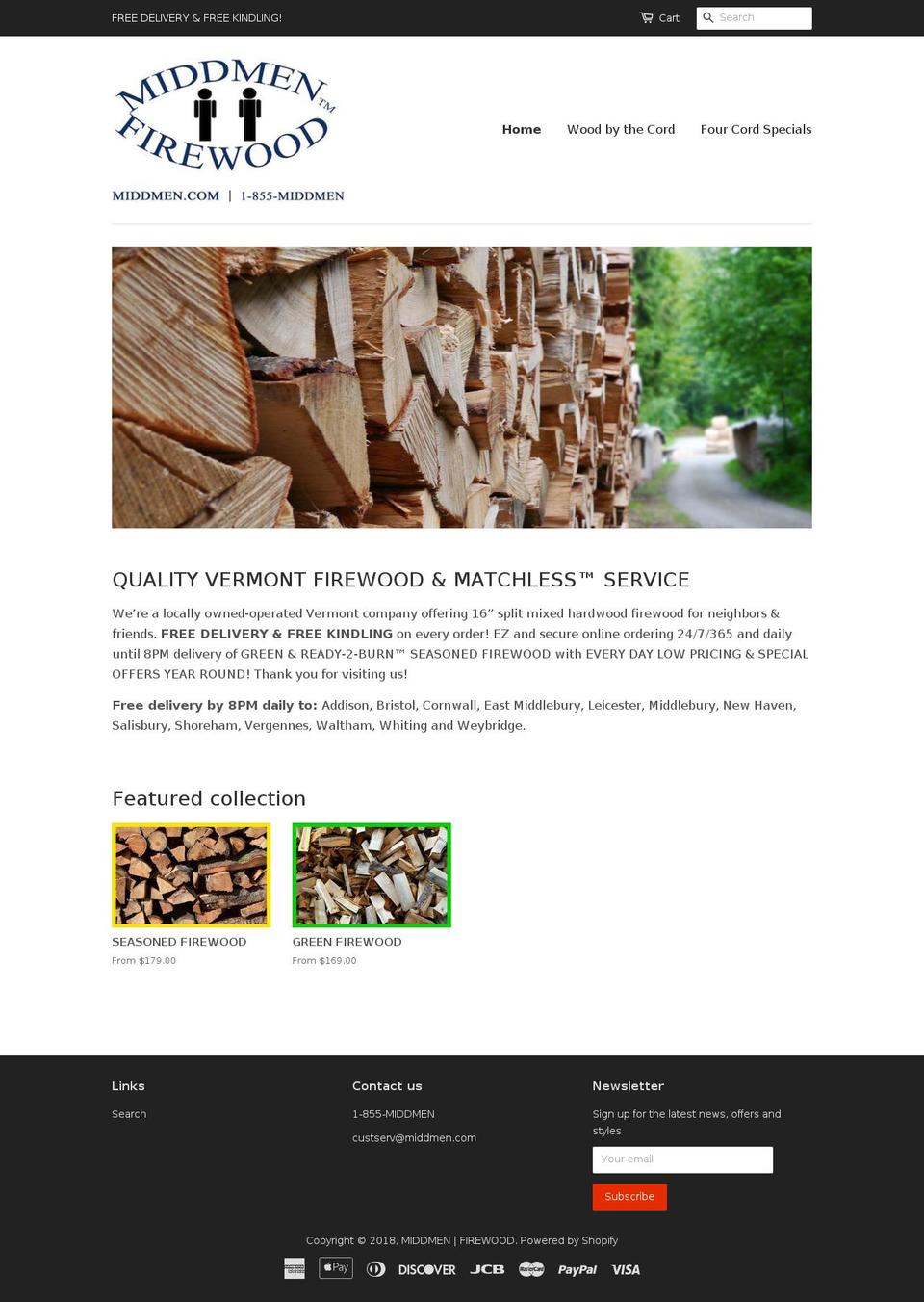 middmenfirewood.com — Shopify storefront screenshot