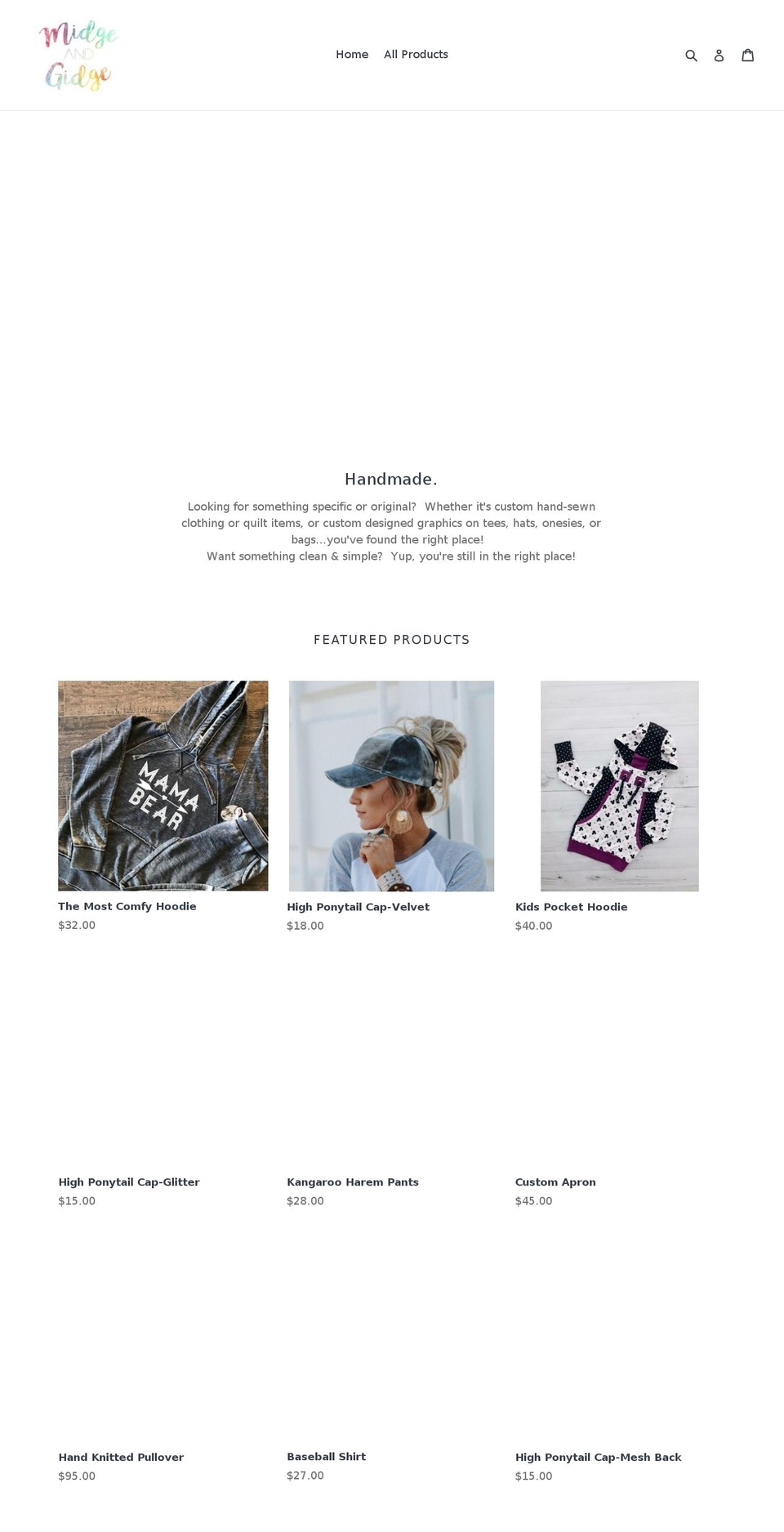 midgeandgidge.com — Shopify storefront screenshot