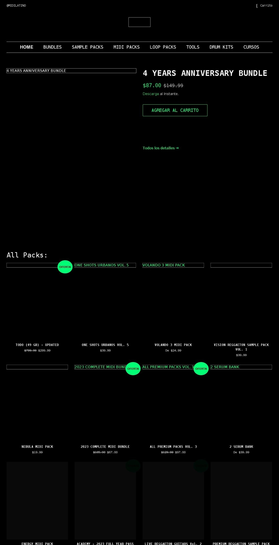 midilatin.com shopify website screenshot