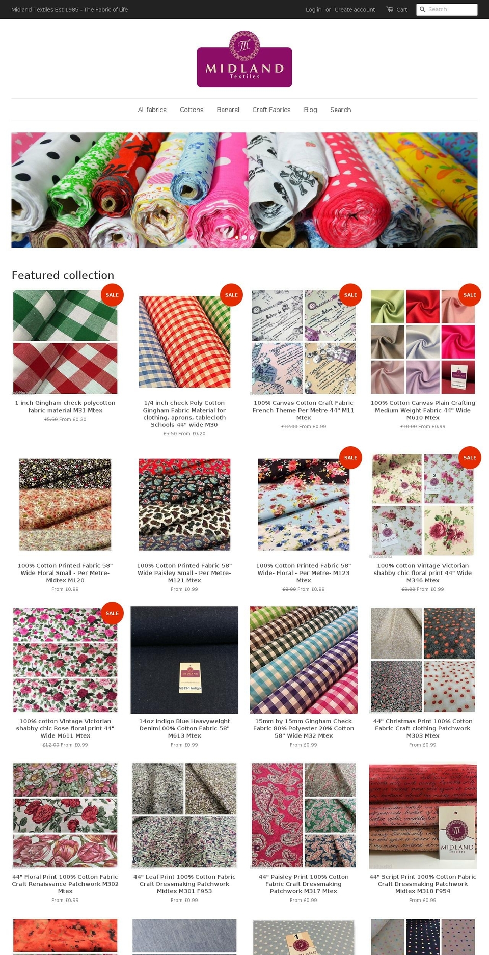 midlandtextiles.co.uk shopify website screenshot