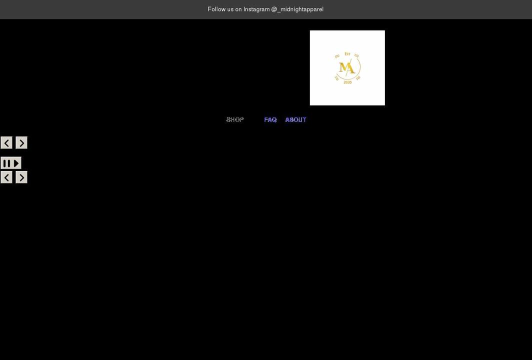 midnightapparel.org shopify website screenshot