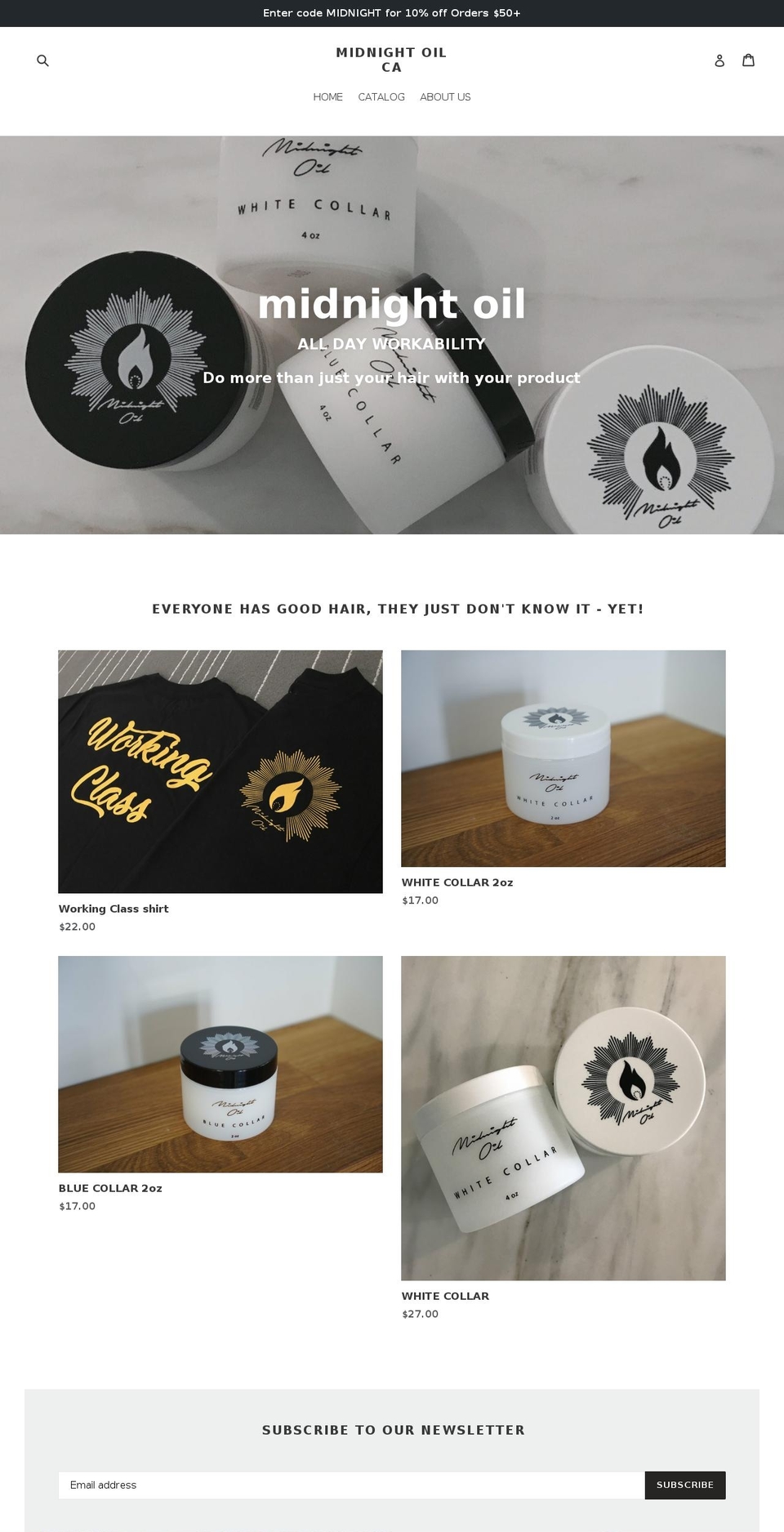 midnightoilca.com — Shopify storefront screenshot