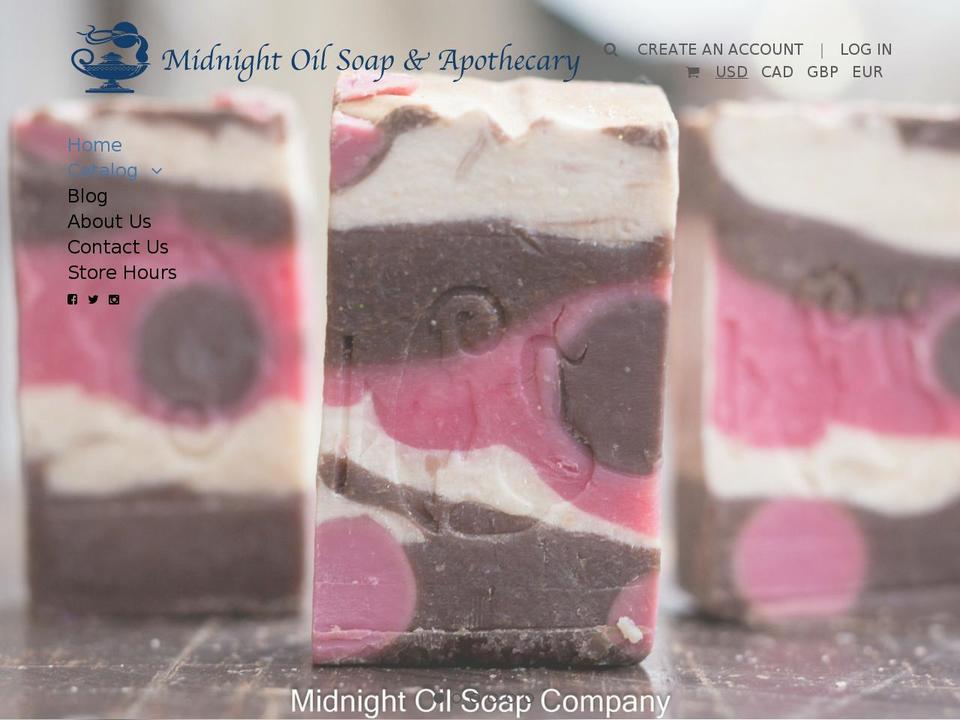 midnightoilsoap.net shopify website screenshot