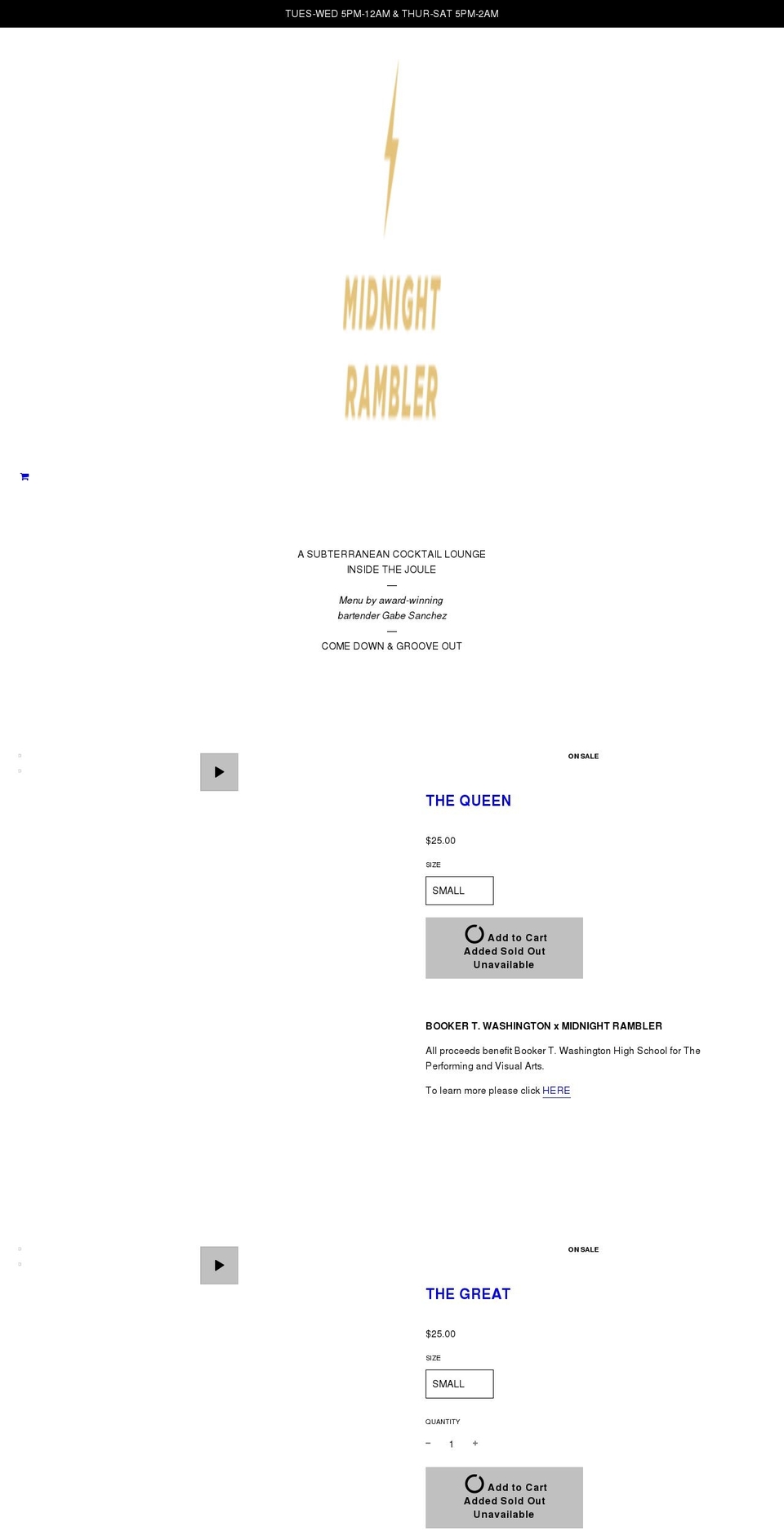 midnightramblerbar.com shopify website screenshot