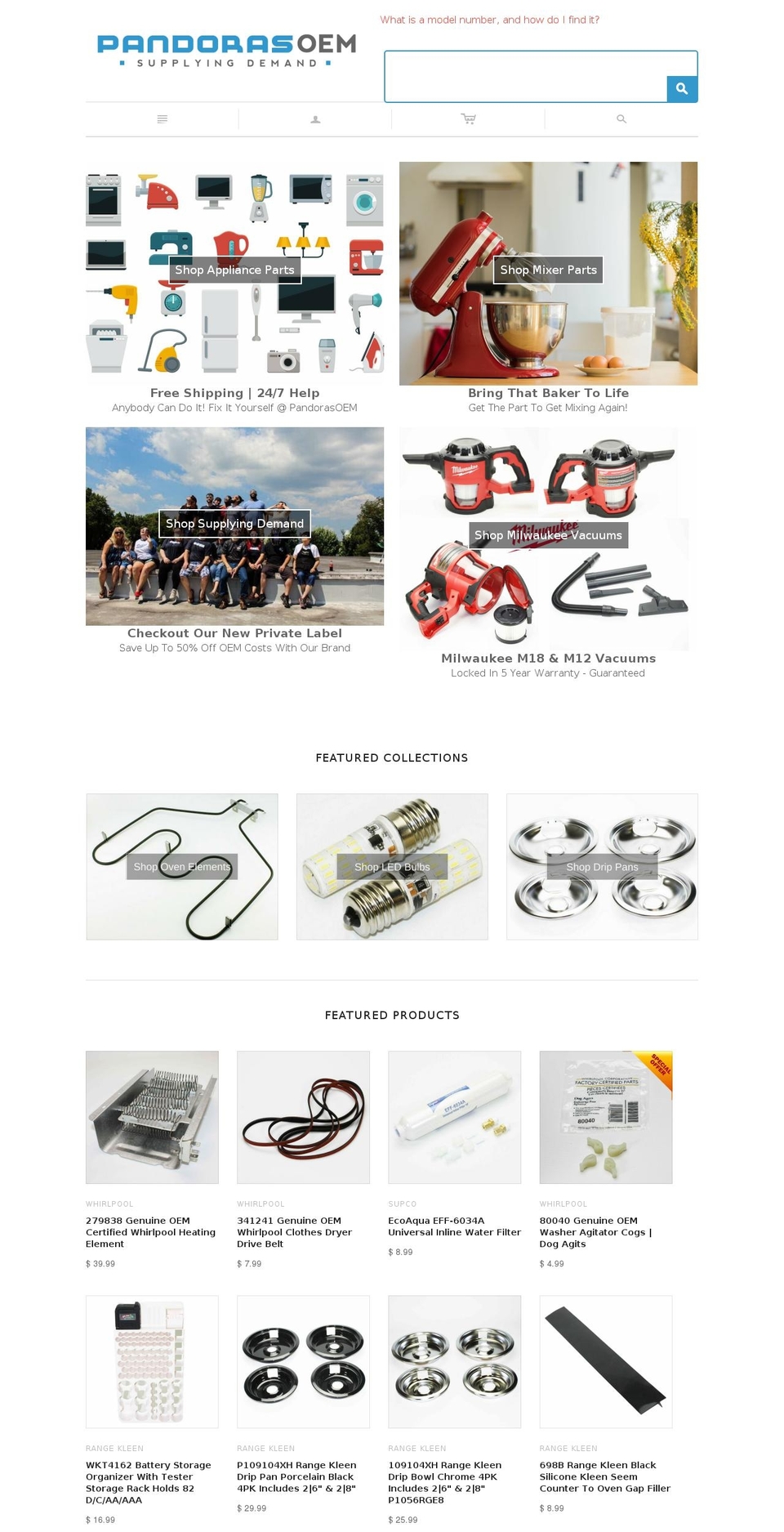 midtnapplianceparts.com — Shopify storefront screenshot