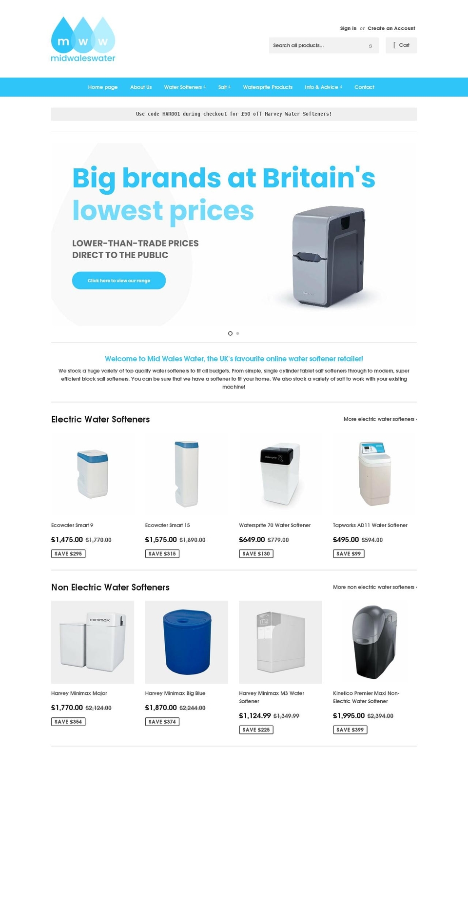 midwaleswater.co.uk shopify website screenshot