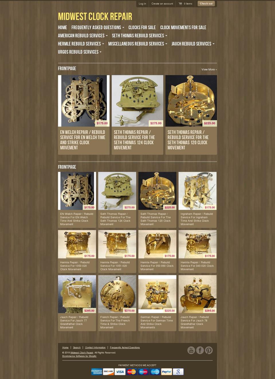 midwestclockrepair.com shopify website screenshot