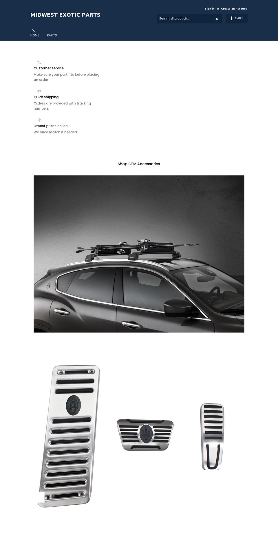 midwestexoticparts.com shopify website screenshot