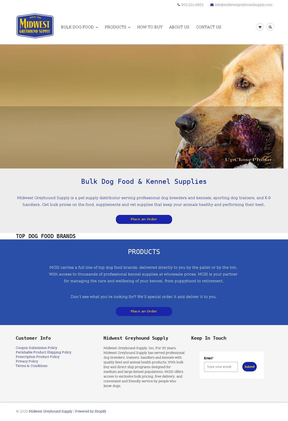 midwestgreyhoundsupply.com shopify website screenshot