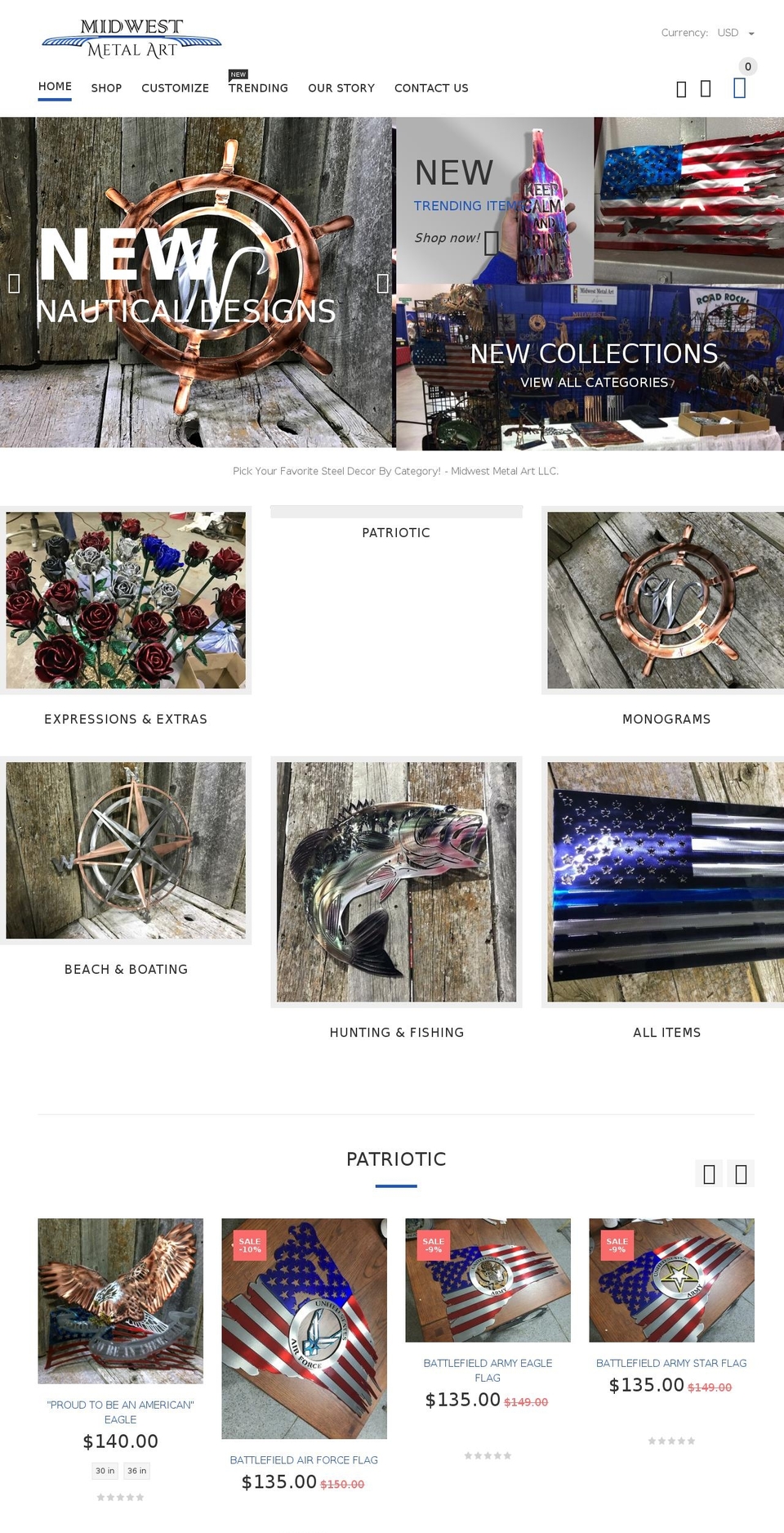 midwestmetalart.com shopify website screenshot