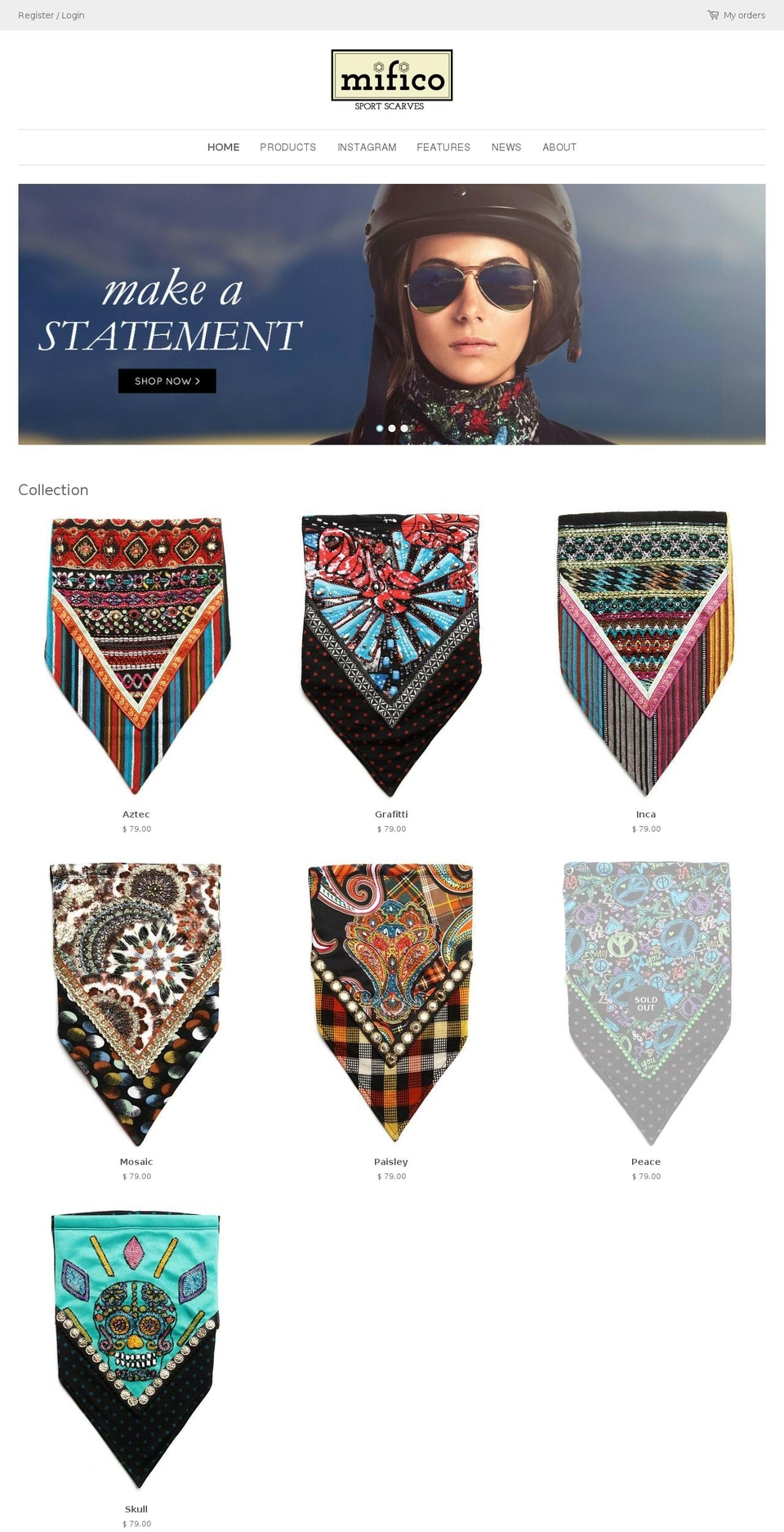 mificoscarves.com shopify website screenshot