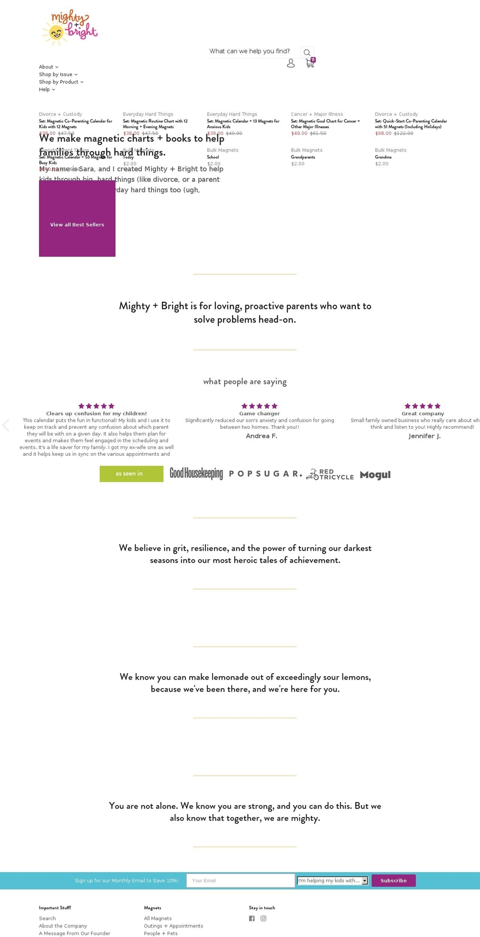 mightyandbright.com shopify website screenshot