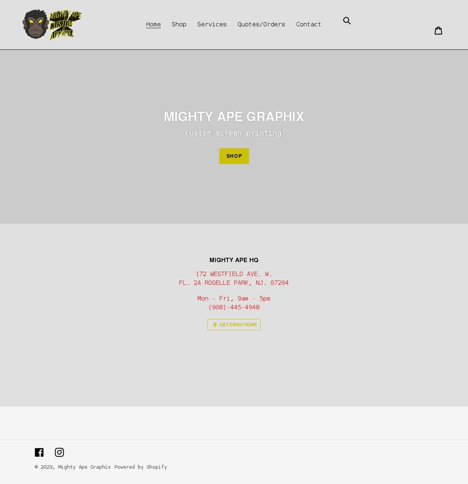 mightyapegraphix.com shopify website screenshot