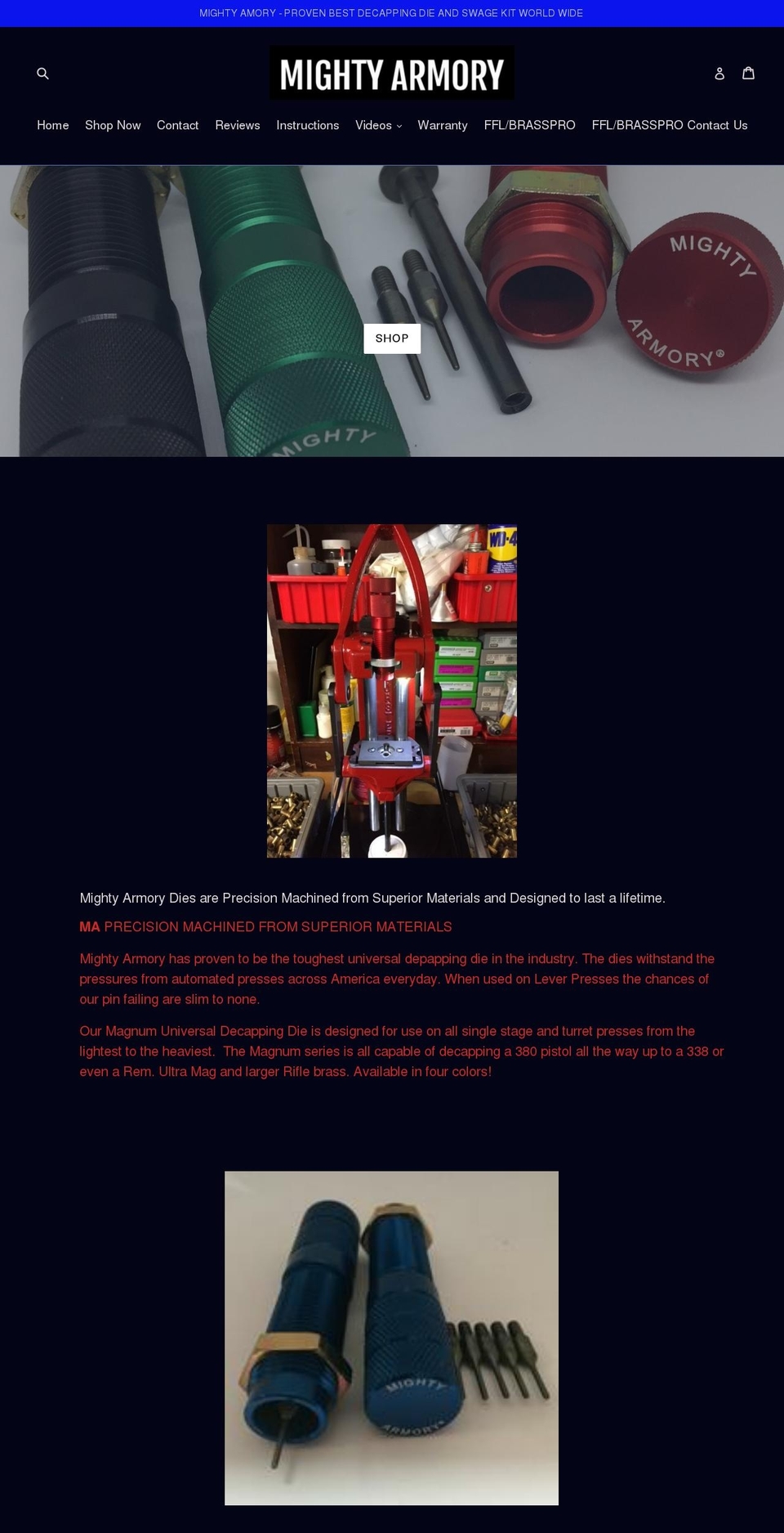 mightyarmory.com shopify website screenshot
