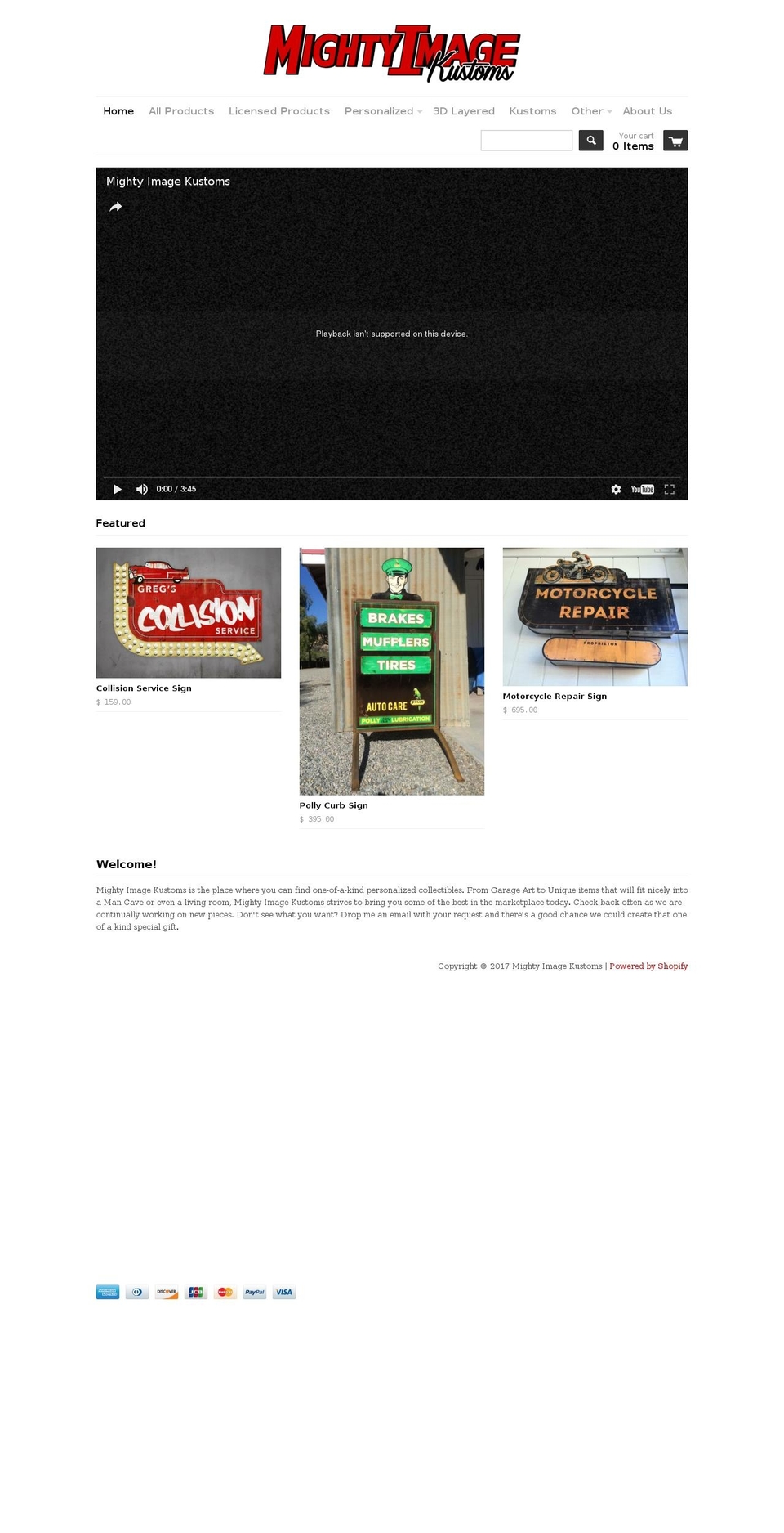 mightyimagekustoms.com shopify website screenshot