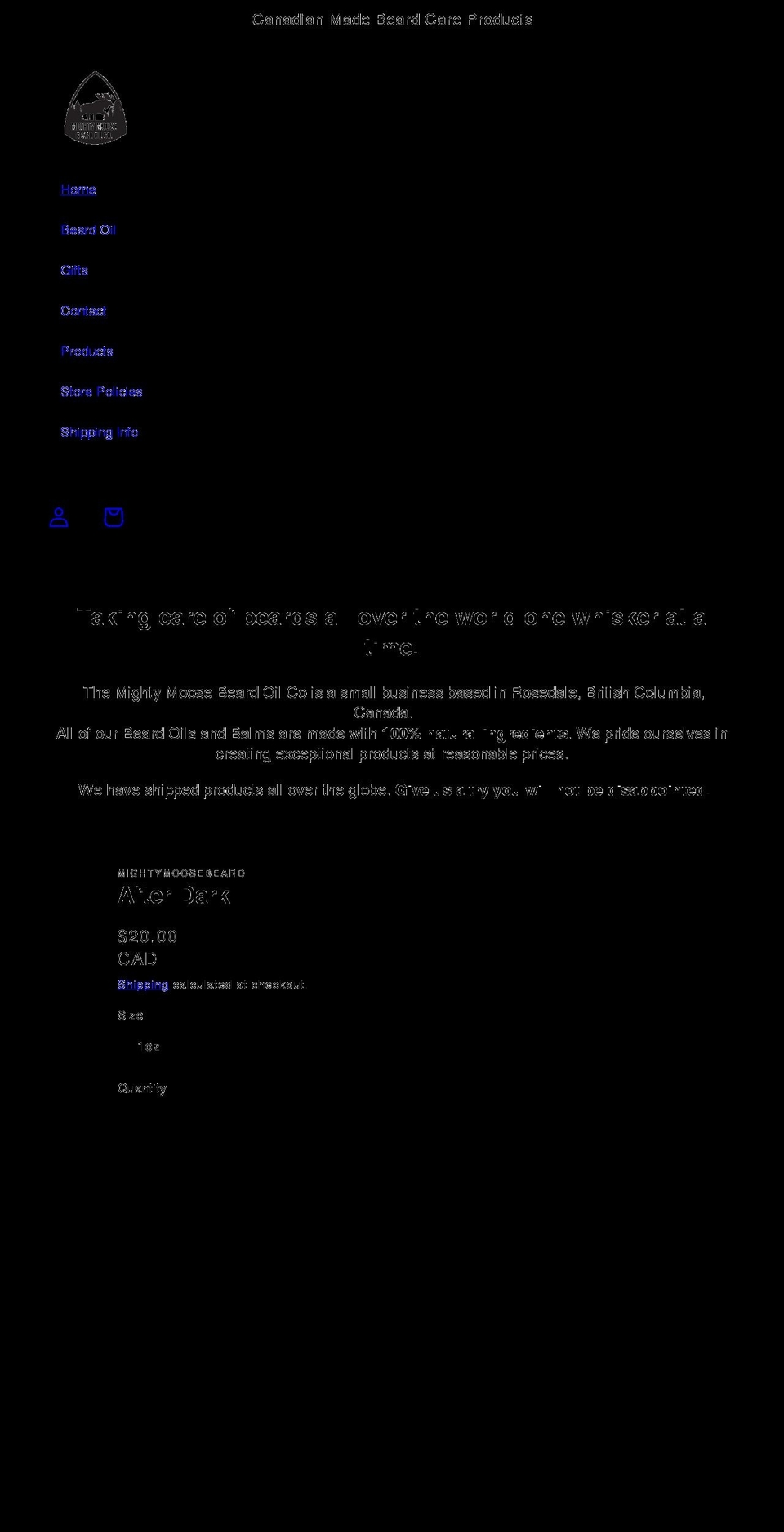 mightymoosebeard.com shopify website screenshot