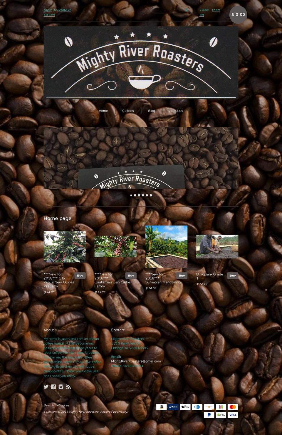 mightyriverroasters.com — Shopify storefront screenshot