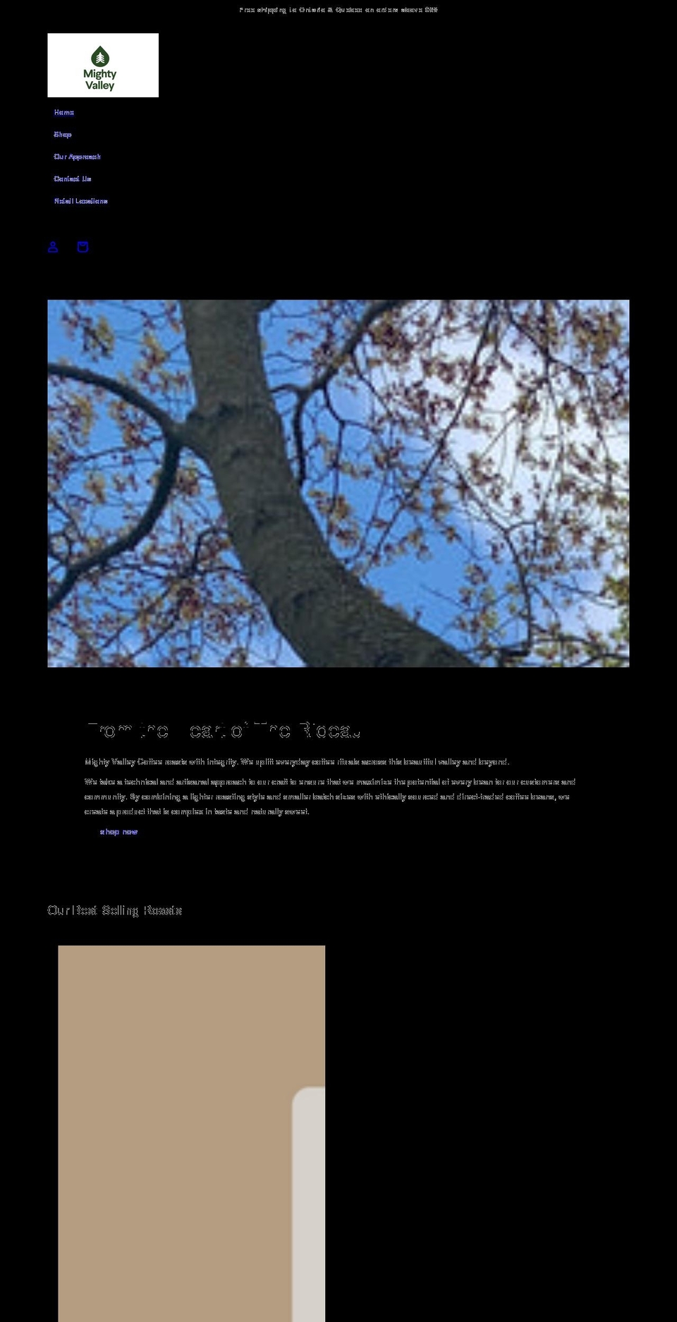 mightyvalleycoffee.com shopify website screenshot