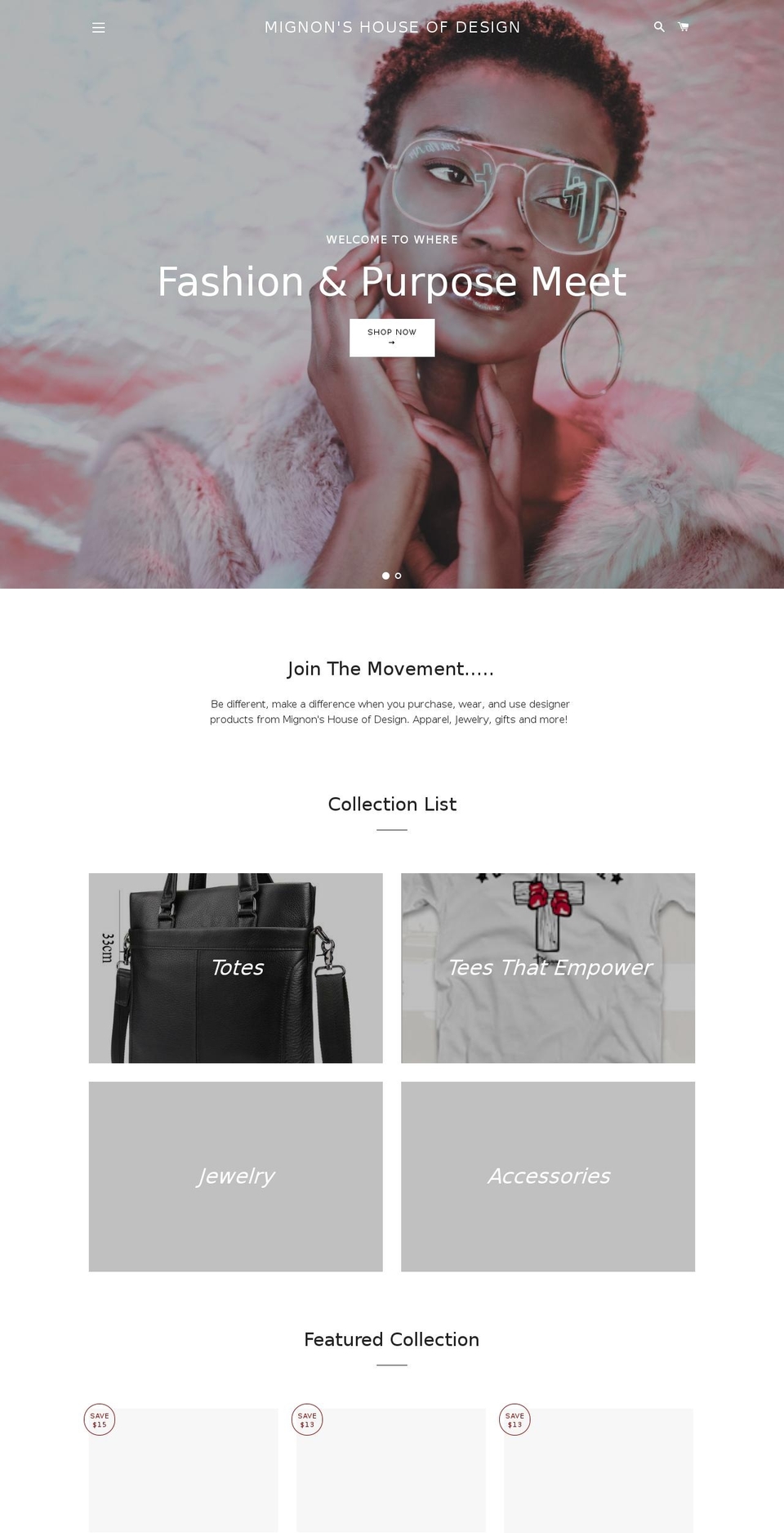 mignonshouseofdesign.com — Shopify storefront screenshot