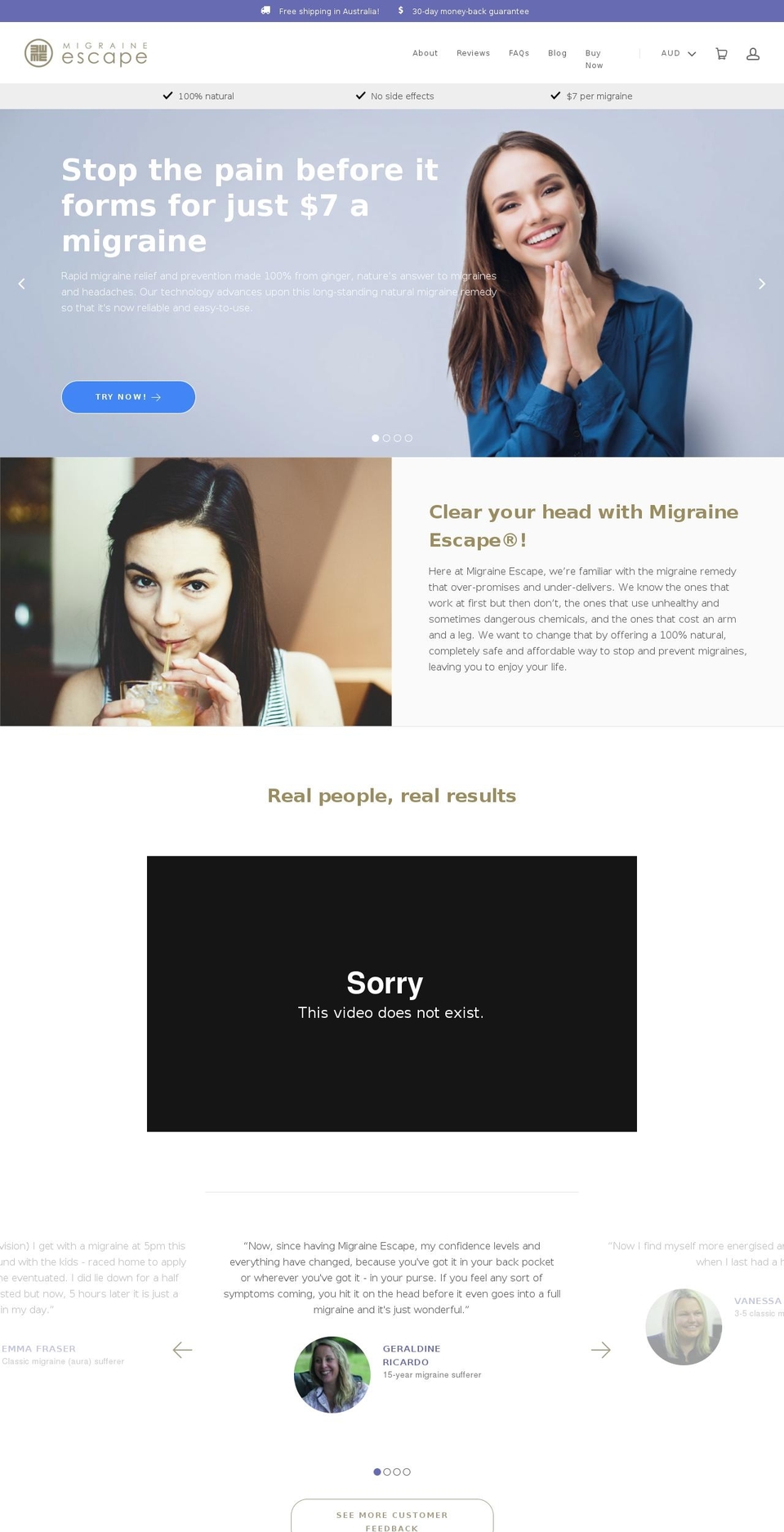 migraineescape.com.au shopify website screenshot