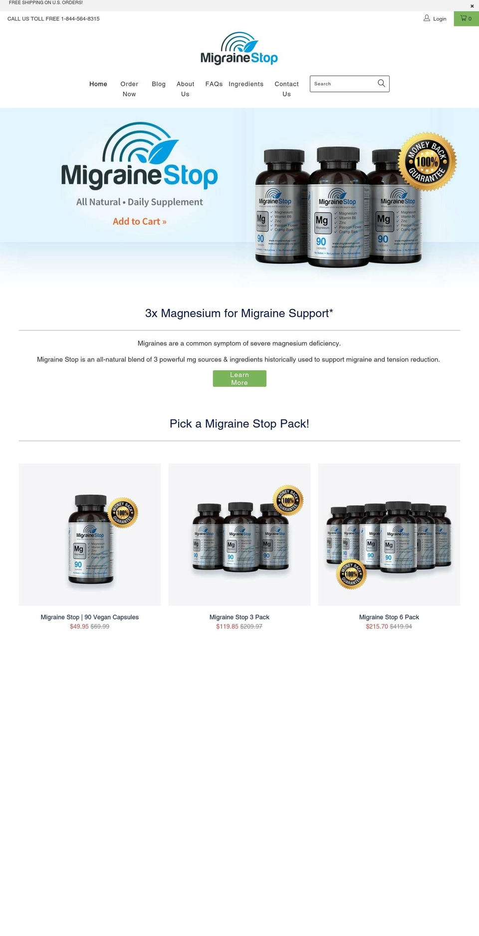 migrainestop.com — Shopify storefront screenshot