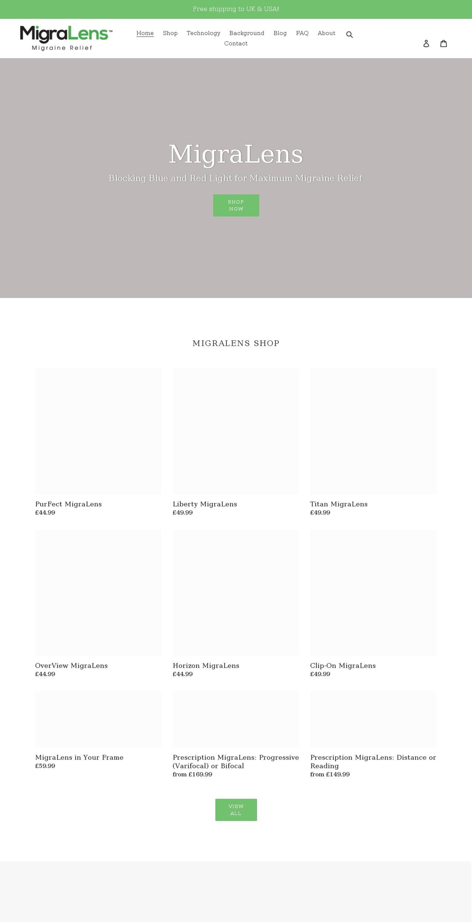 migralens.com shopify website screenshot
